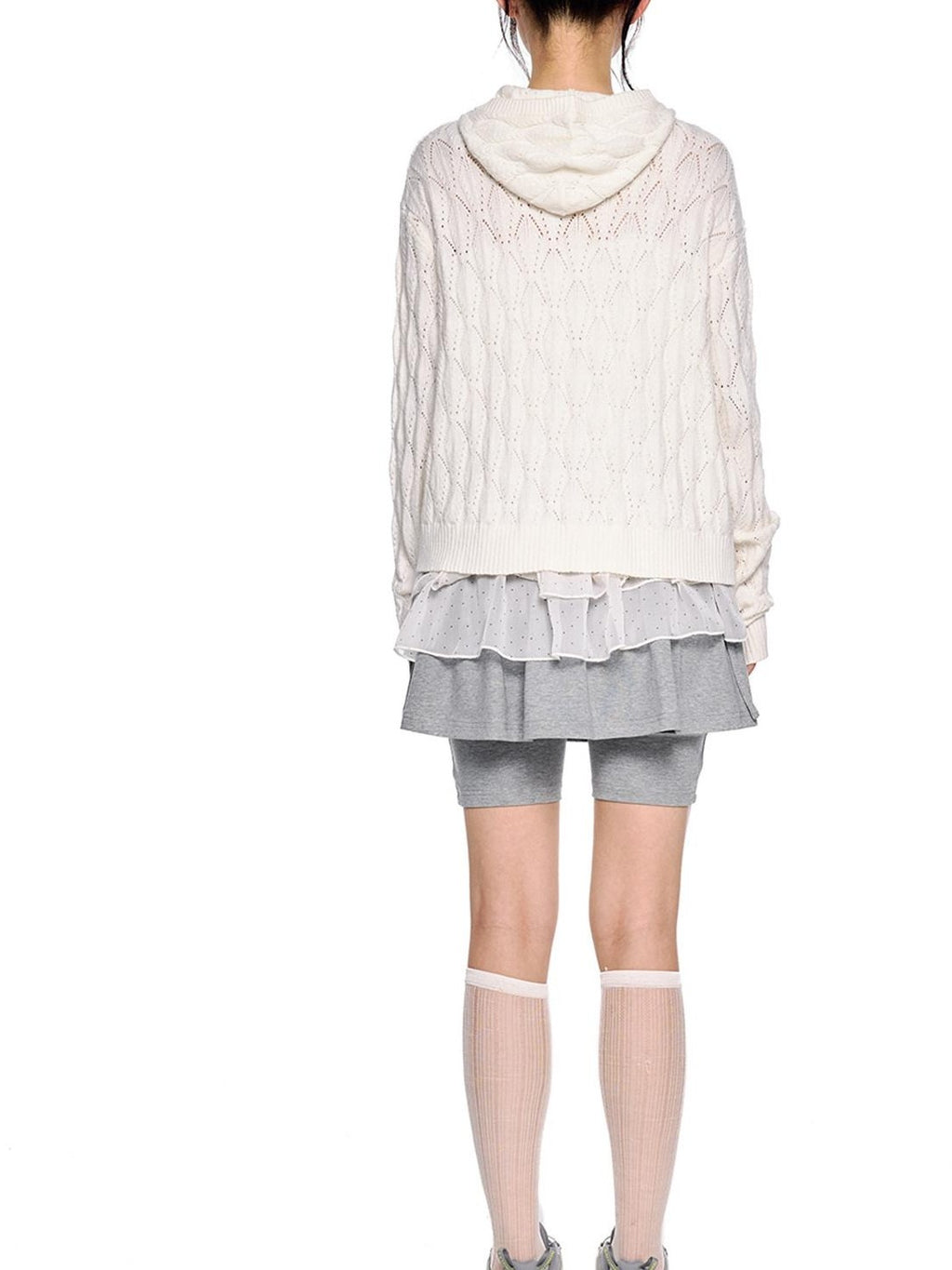 EZEK Hooded Diamond Cable Openwork Knitted Women's Cotton Blend Cardigans