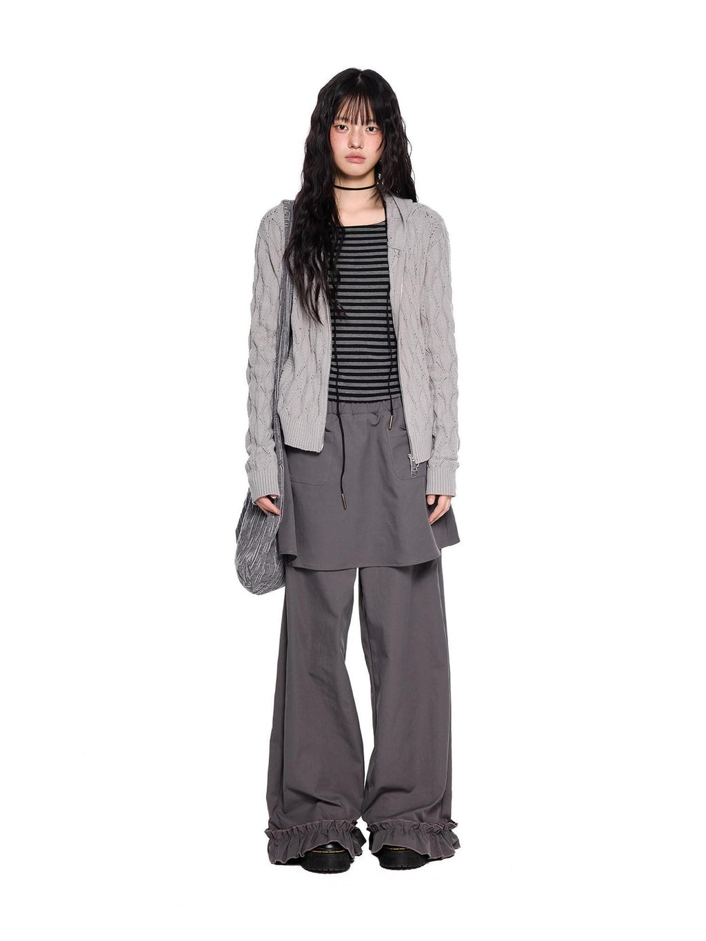 EZEK Hooded Diamond Cable Openwork Knitted Women's Cotton Blend Cardigans