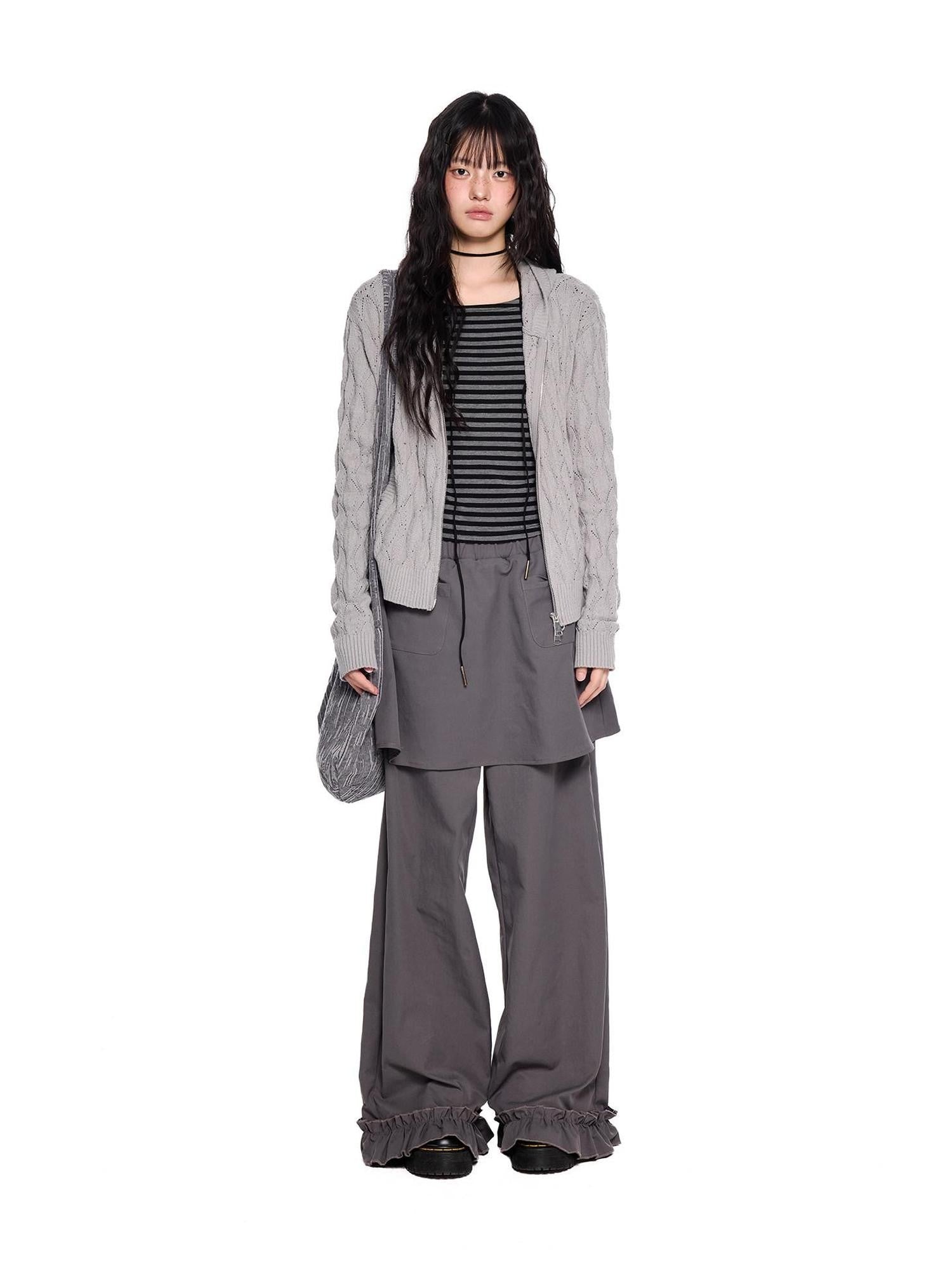 EZEK Hooded Diamond Cable Openwork Knitted Women's Cotton Blend Cardigans