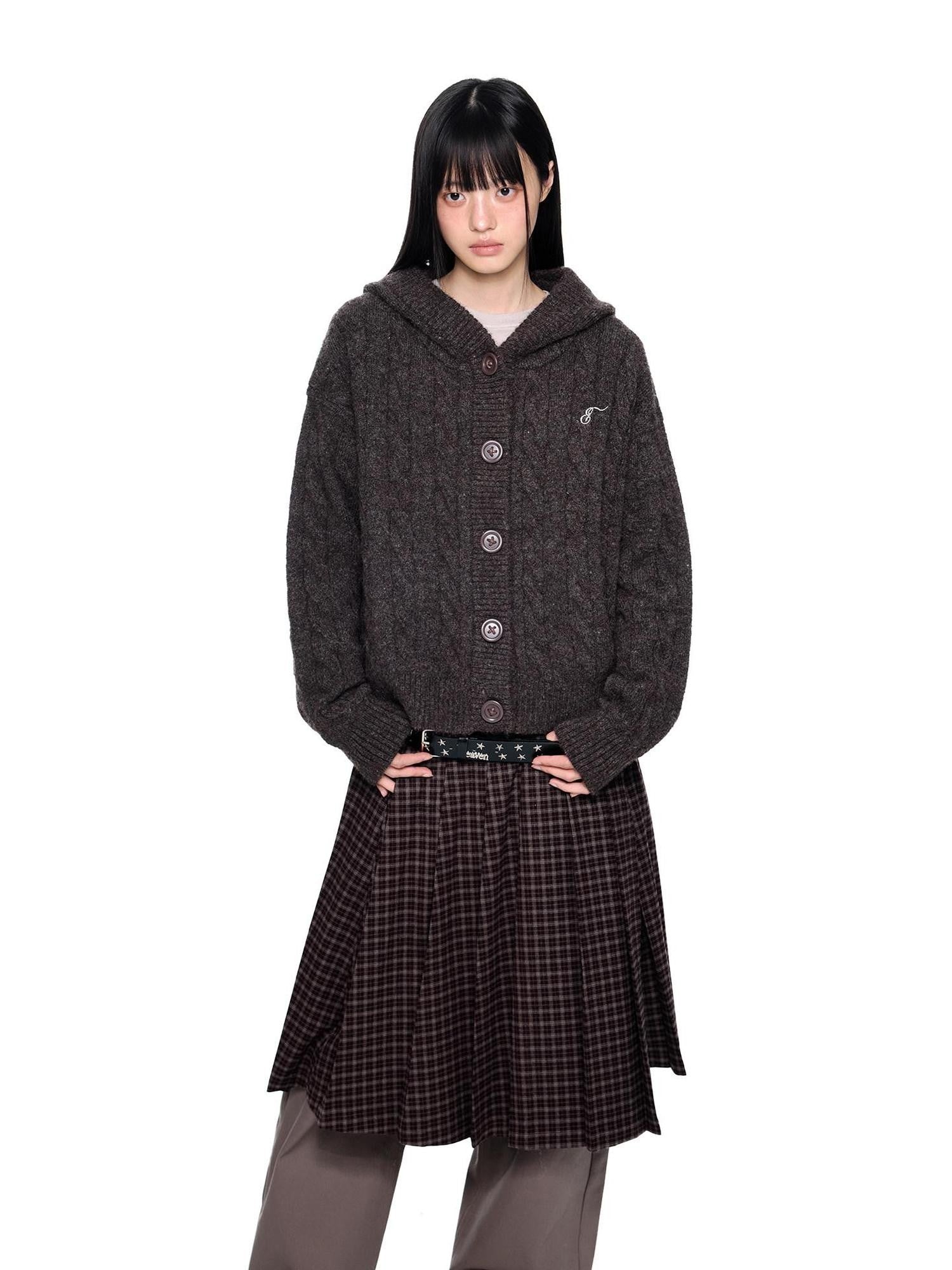 EZEK Hooded Twist Flower Embroidered Women's Polyester Blend Button-up Cardigans