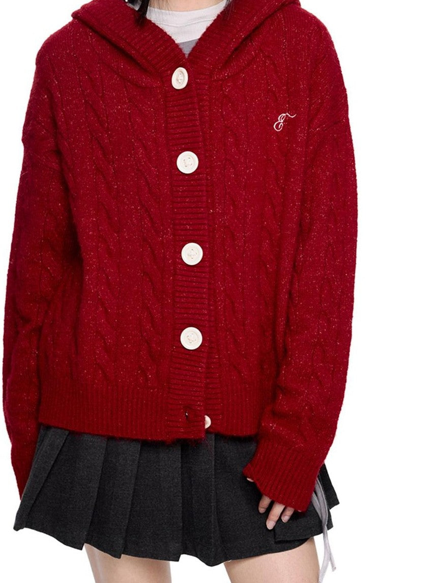 EZEK Hooded Twist Flower Embroidered Women's Polyester Blend Button-up Cardigans