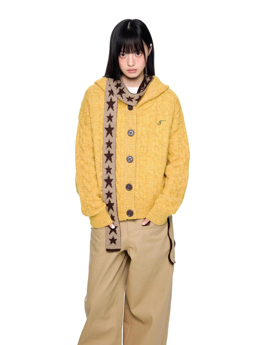 EZEK Hooded Twist Flower Embroidered Women's Polyester Blend Button-up Cardigans