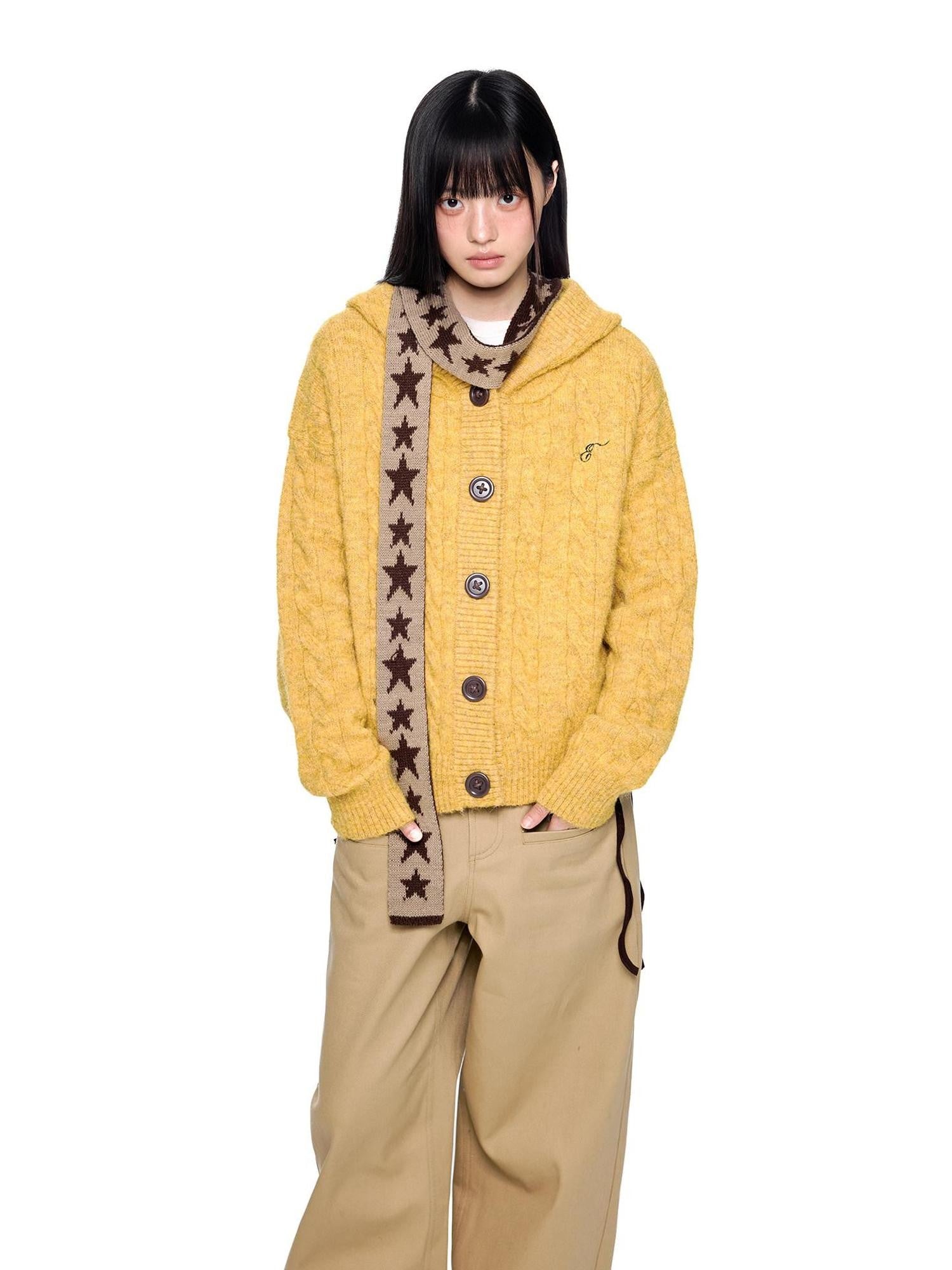 EZEK Hooded Twist Flower Embroidered Women's Polyester Blend Button-up Cardigans