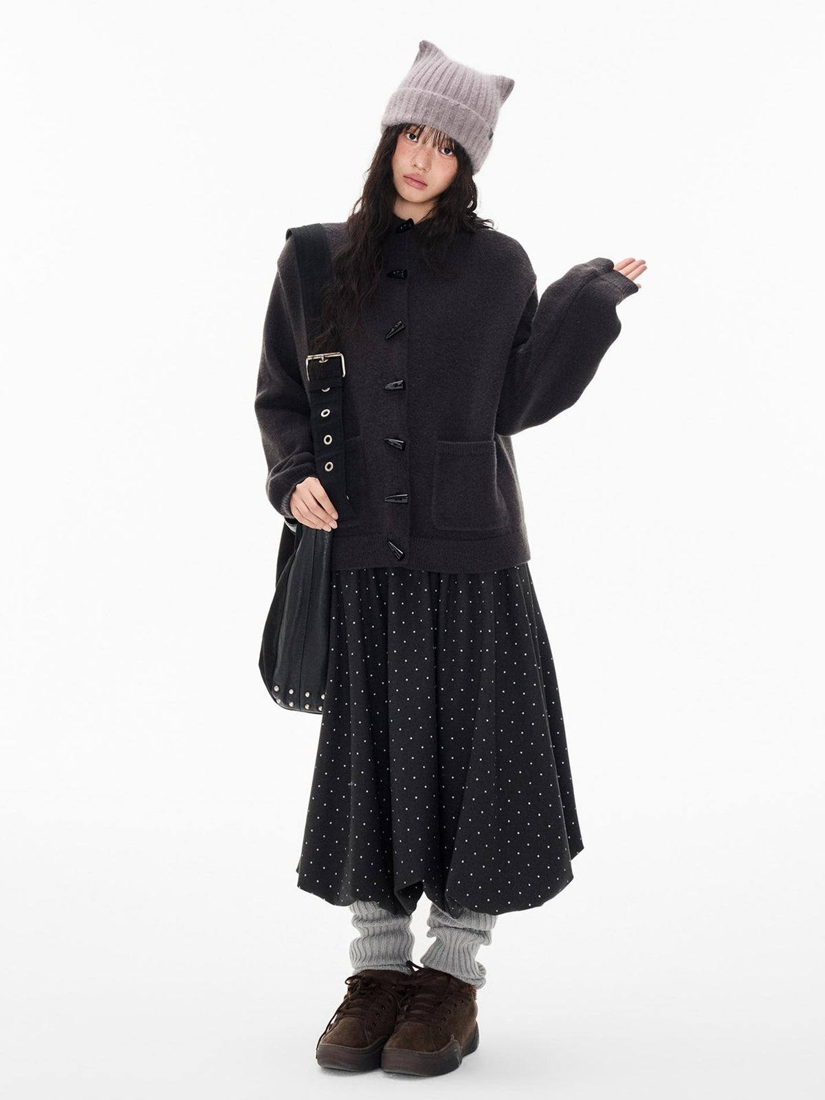 EZEK Horn Button Hooded Knit Women's Loose Fit Cardigans
