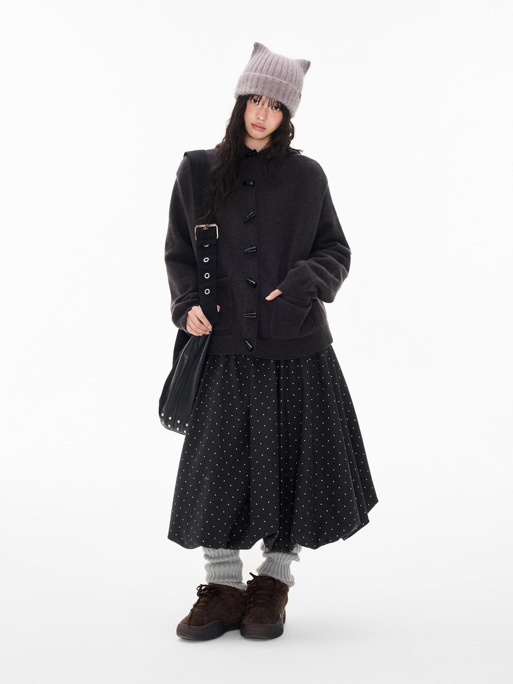 EZEK Horn Button Hooded Knit Women's Loose Fit Cardigans