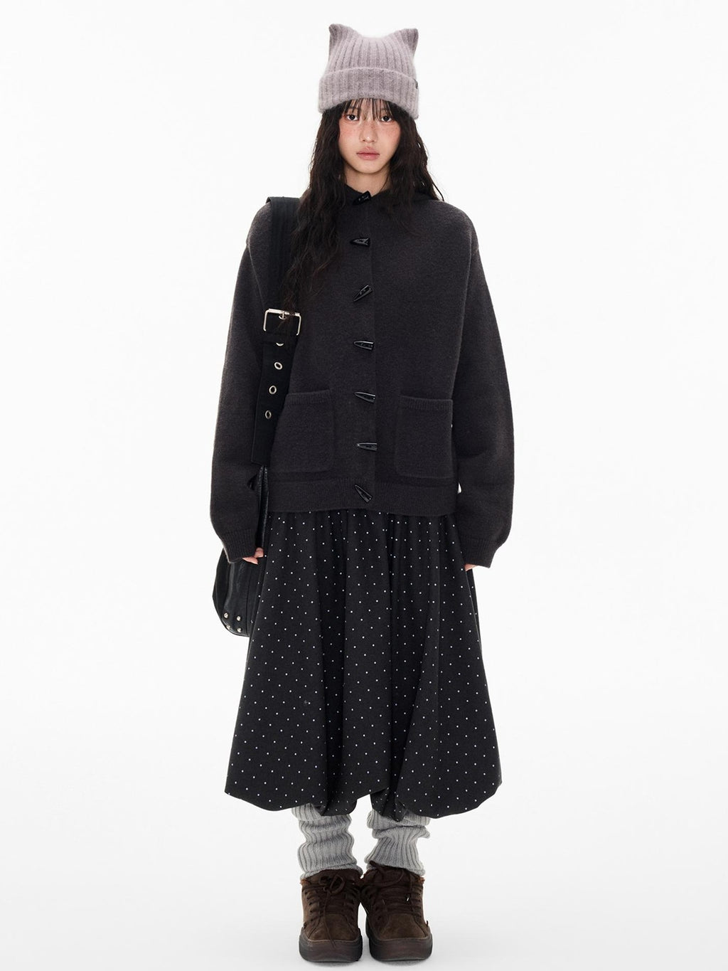 EZEK Horn Button Hooded Knit Women's Loose Fit Cardigans