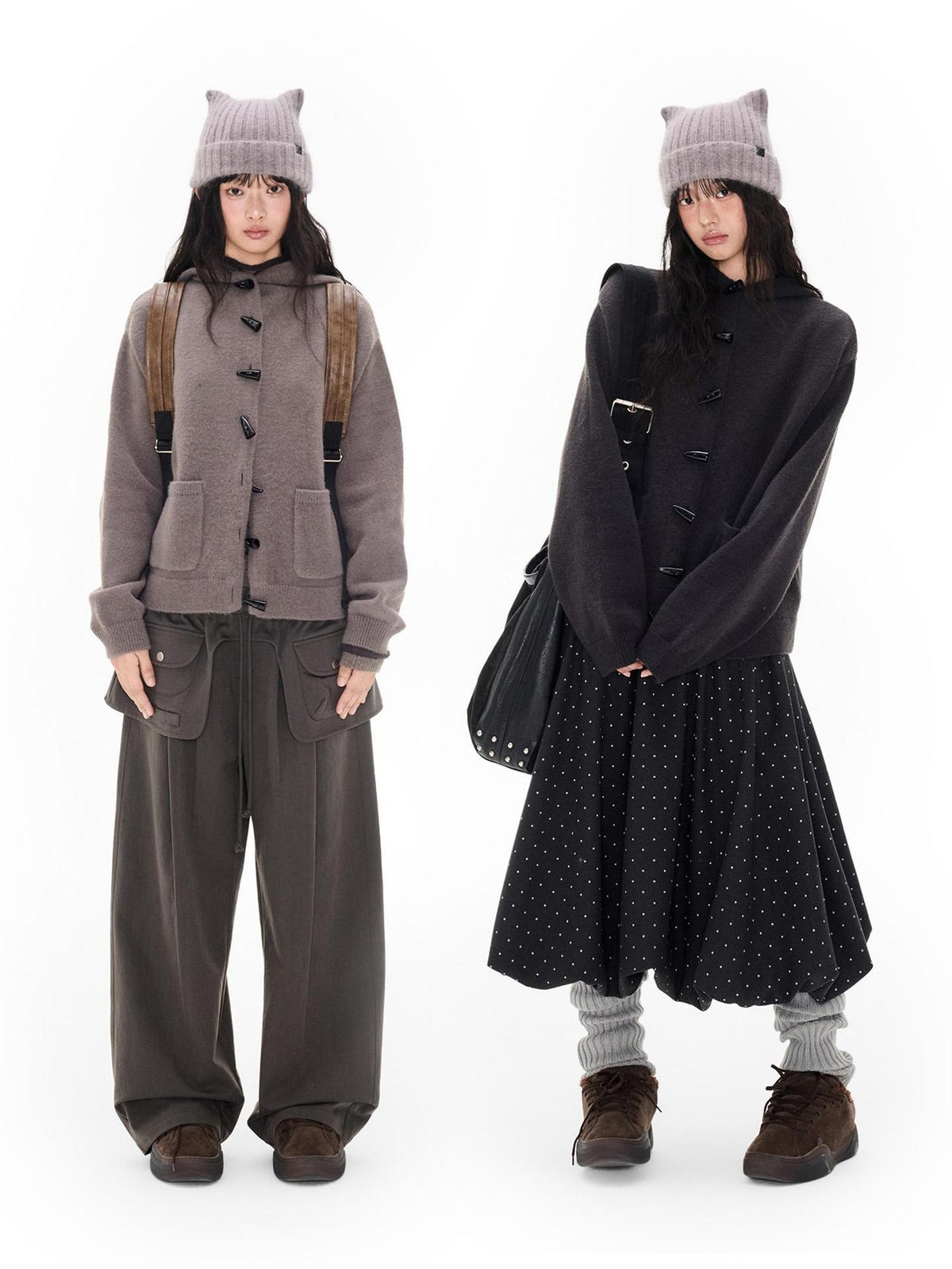 EZEK Horn Button Hooded Knit Women's Loose Fit Cardigans