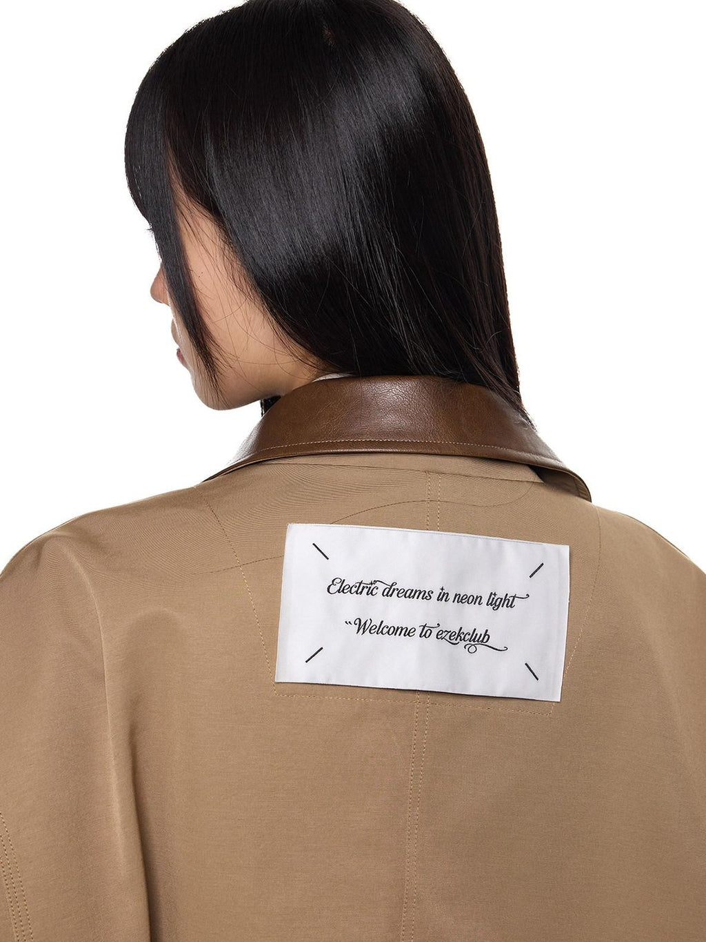 EZEK Khaki Patch Leather Lapel Embroidered Retro Women's Casual Jackets