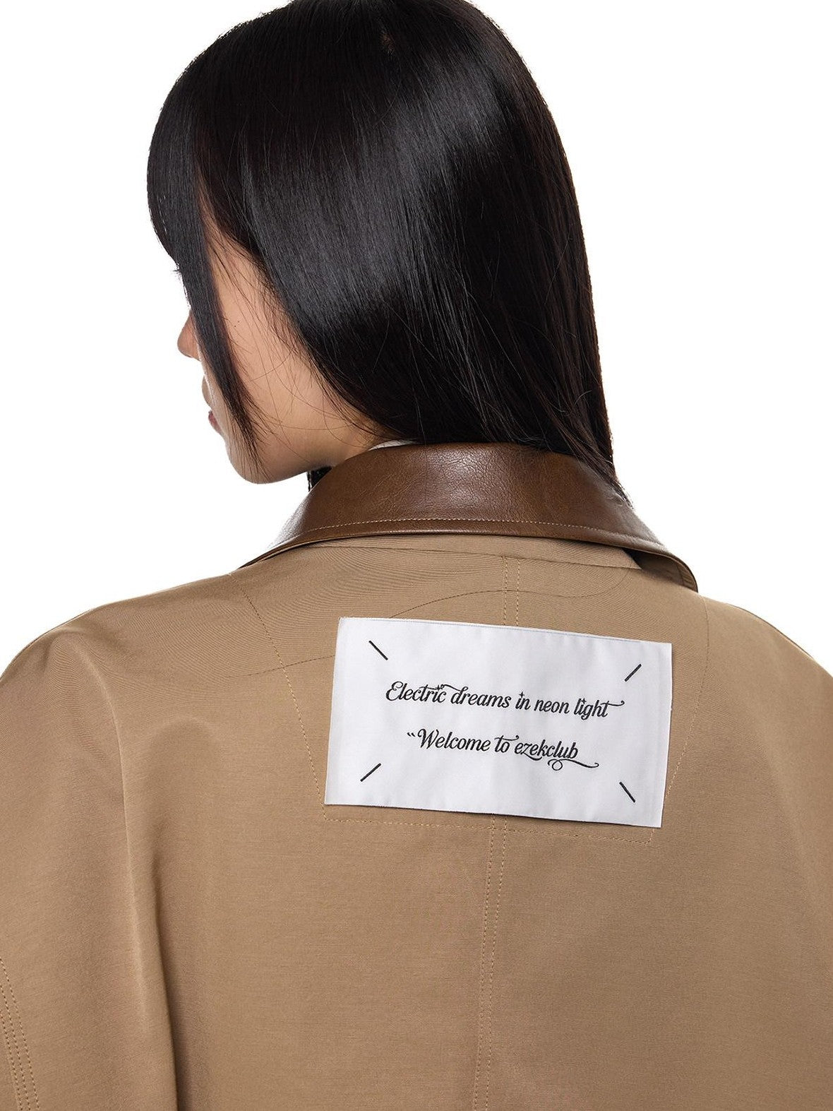 EZEK Khaki Patch Leather Lapel Embroidered Retro Women's Casual Jackets