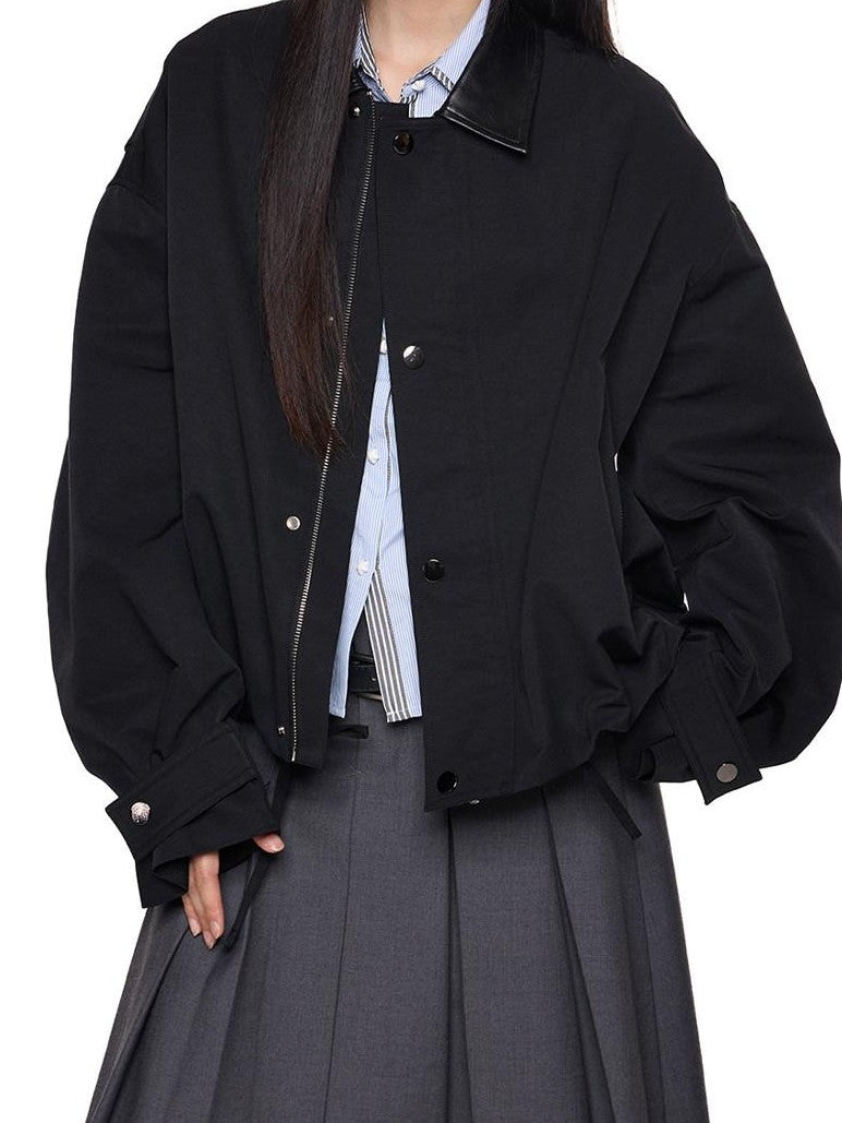 EZEK Khaki Patch Leather Lapel Embroidered Retro Women's Casual Jackets