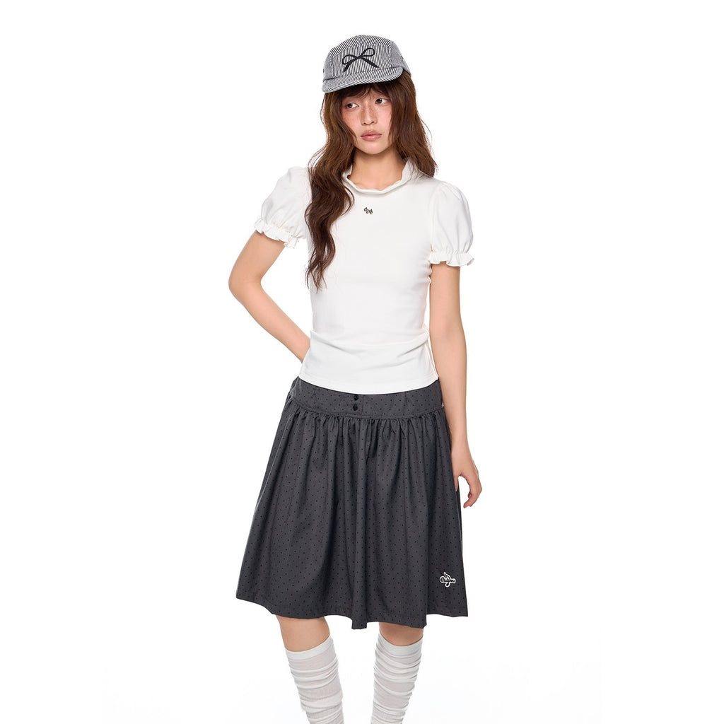 EZEK_Lace_Stand_Collar_Puff_Sleeve_Dog_Print_Women's_Cotton_Short_Sleeve_T-shirts_1042254229885_MISSTT