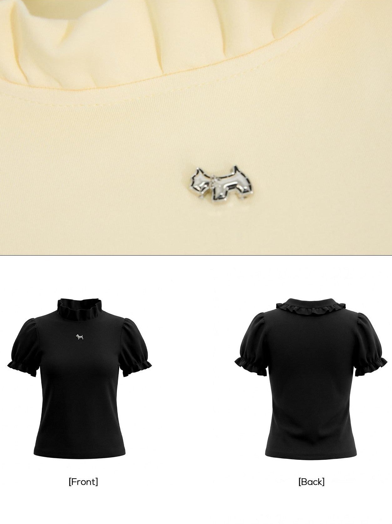 EZEK Lace Stand Collar Puff Sleeve Dog Print Women's Cotton Short Sleeve T-shirts