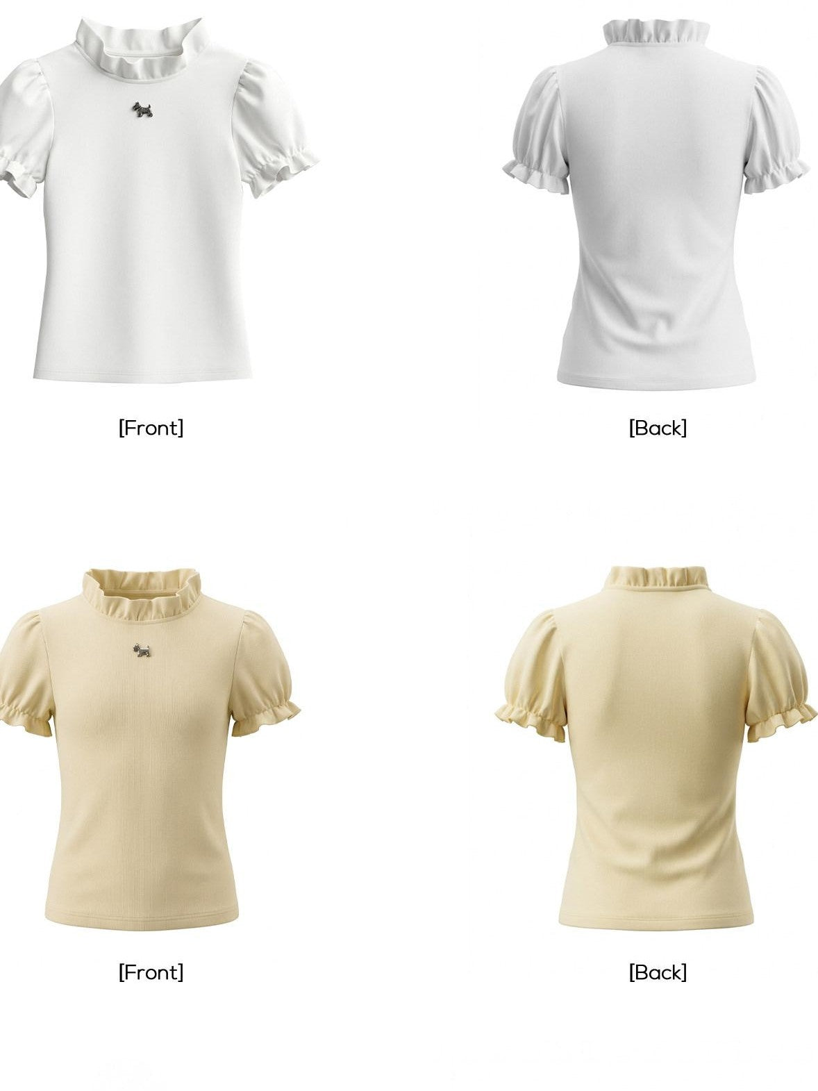 EZEK Lace Stand Collar Puff Sleeve Dog Print Women's Cotton Short Sleeve T-shirts