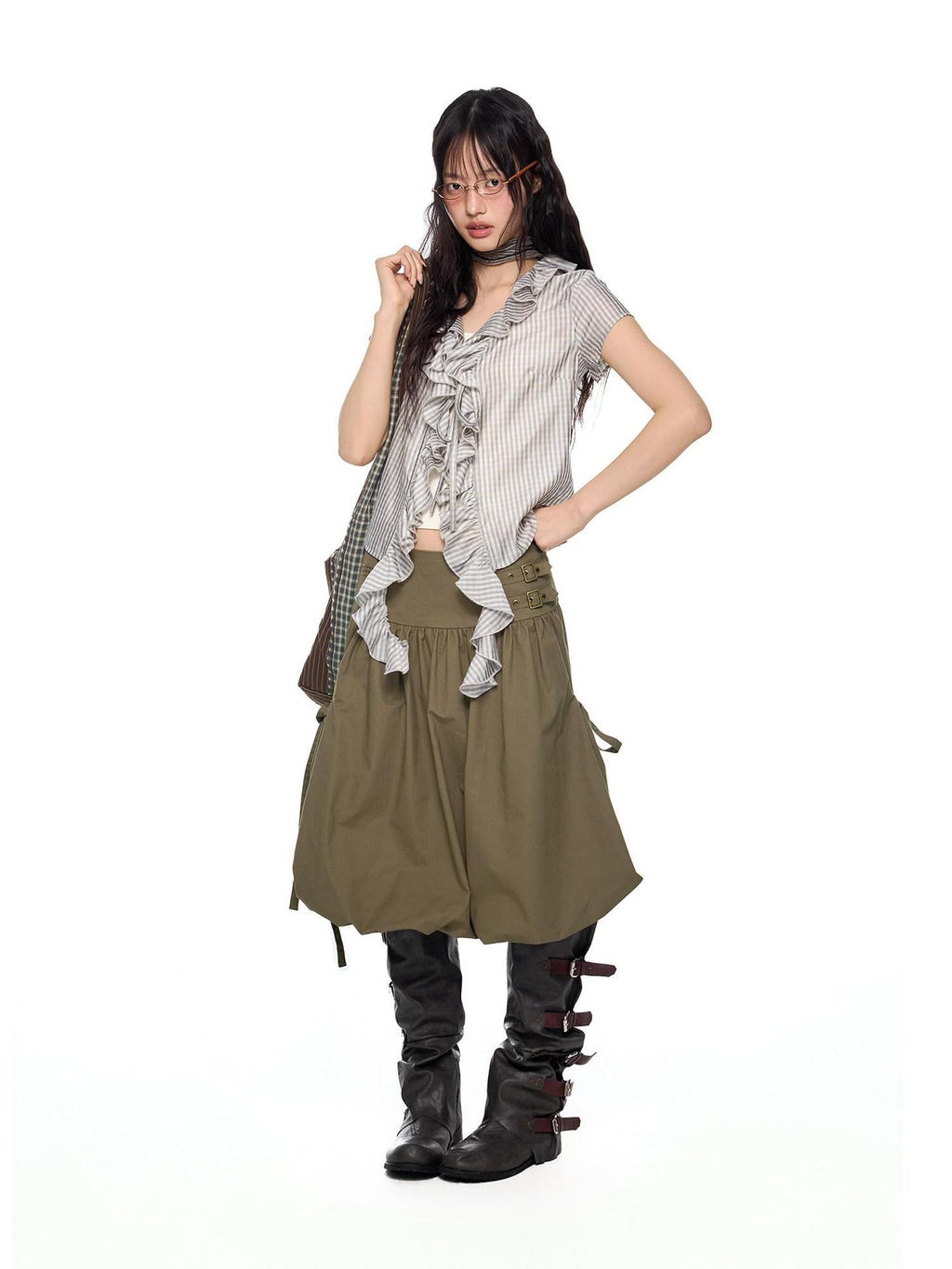 EZEK Lace Tassel V-neck Check Slim Women's Viscose Blend Short Sleeve T-shirts