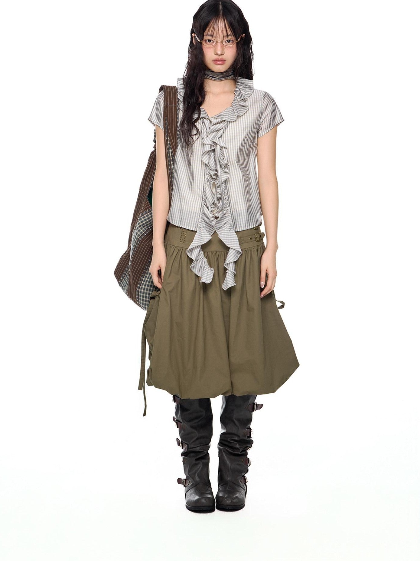 EZEK Lace Tassel V-neck Check Slim Women's Viscose Blend Short Sleeve T-shirts