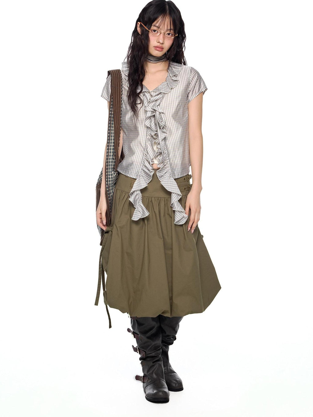EZEK Lace Tassel V-neck Check Slim Women's Viscose Blend Short Sleeve T-shirts