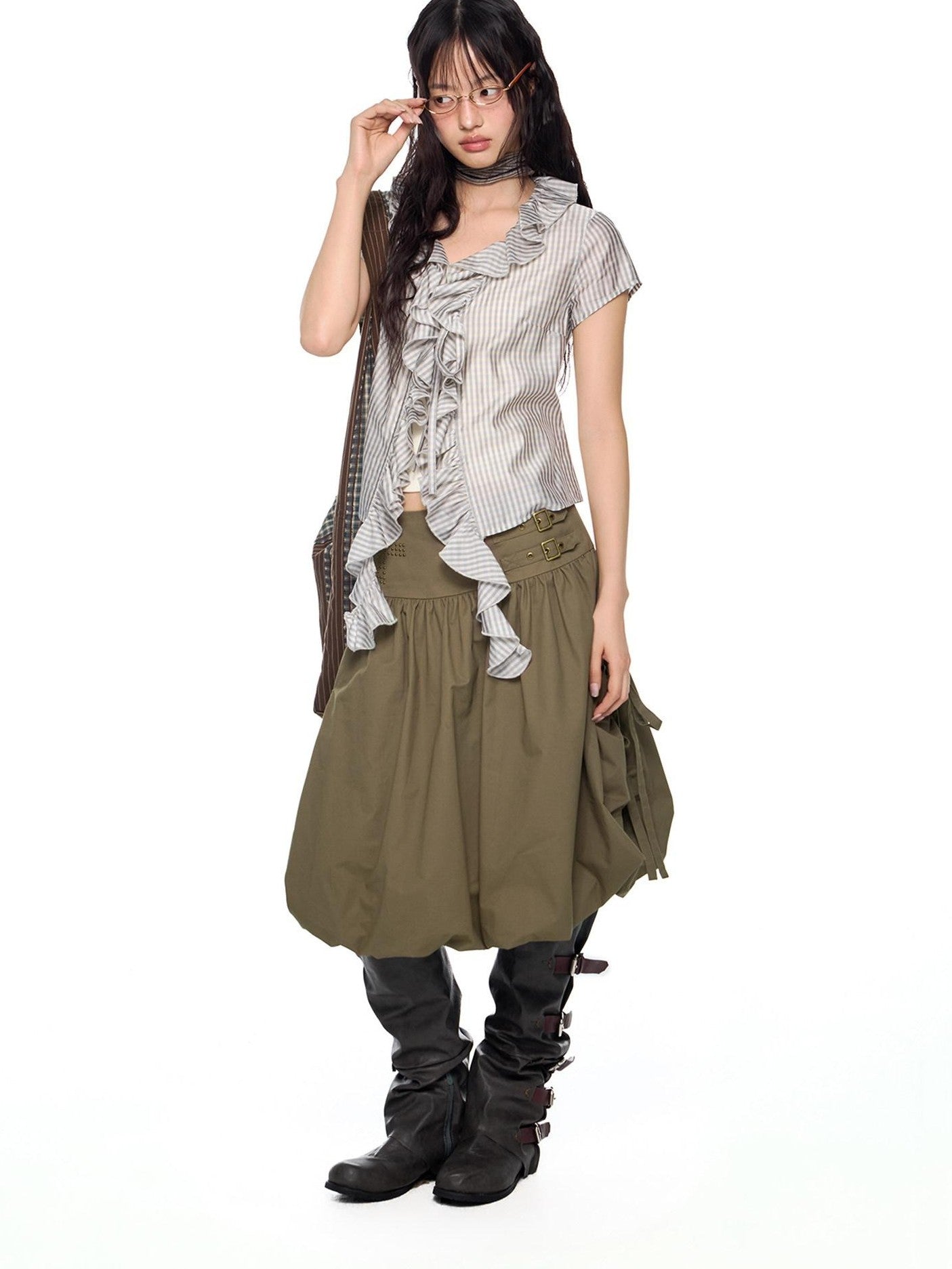 EZEK Lace Tassel V-neck Check Slim Women's Viscose Blend Short Sleeve T-shirts