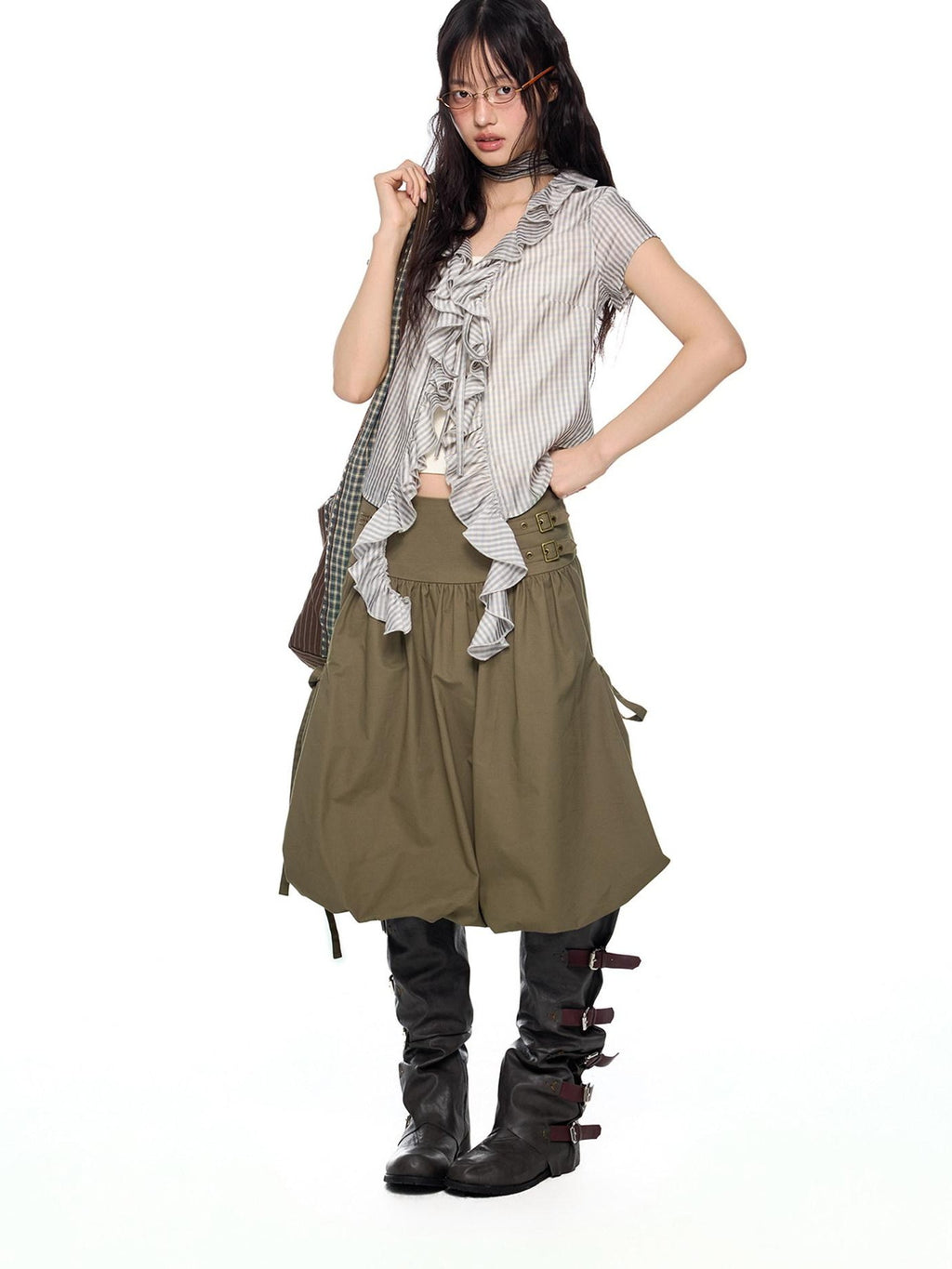 EZEK Lace Tassel V-neck Check Slim Women's Viscose Blend Short Sleeve T-shirts