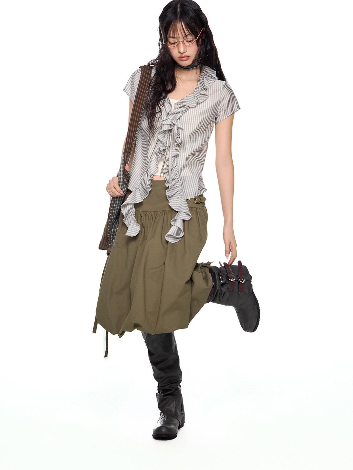 EZEK Lace Tassel V-neck Check Slim Women's Viscose Blend Short Sleeve T-shirts