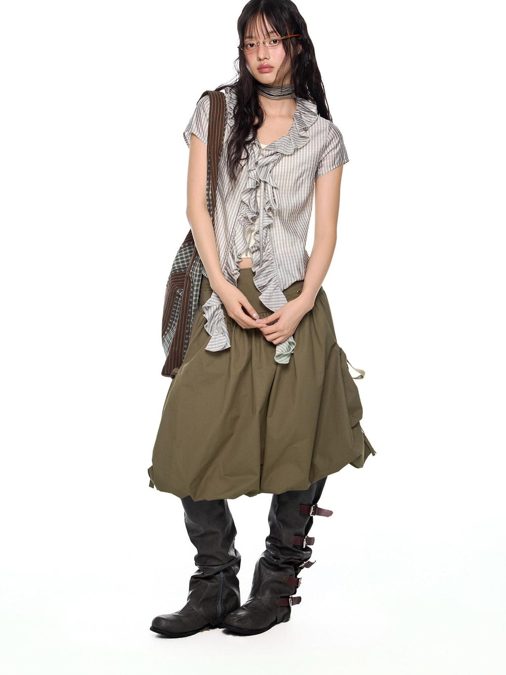 EZEK Lace Tassel V-neck Check Slim Women's Viscose Blend Short Sleeve T-shirts