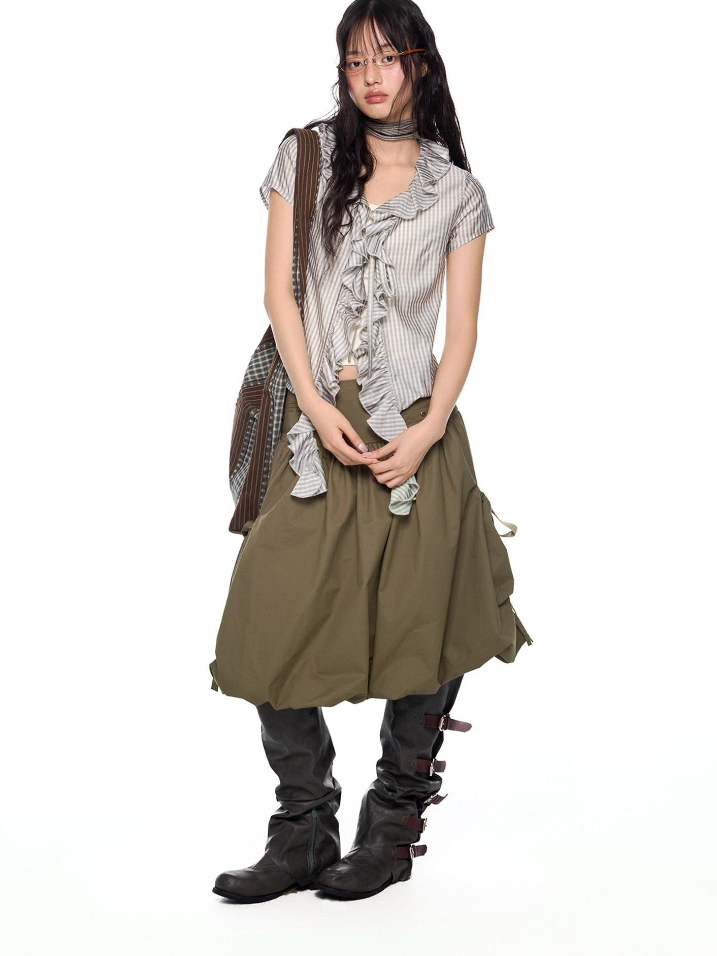 EZEK Lace Tassel V-neck Check Slim Women's Viscose Blend Short Sleeve T-shirts