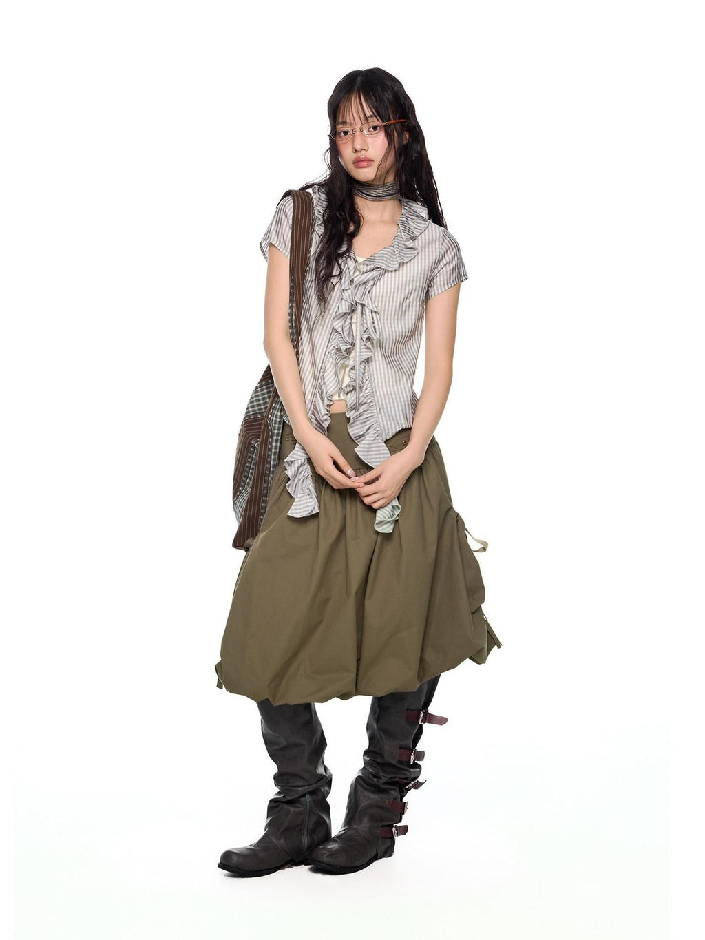 EZEK Lace Tassel V-neck Check Slim Women's Viscose Blend Short Sleeve T-shirts
