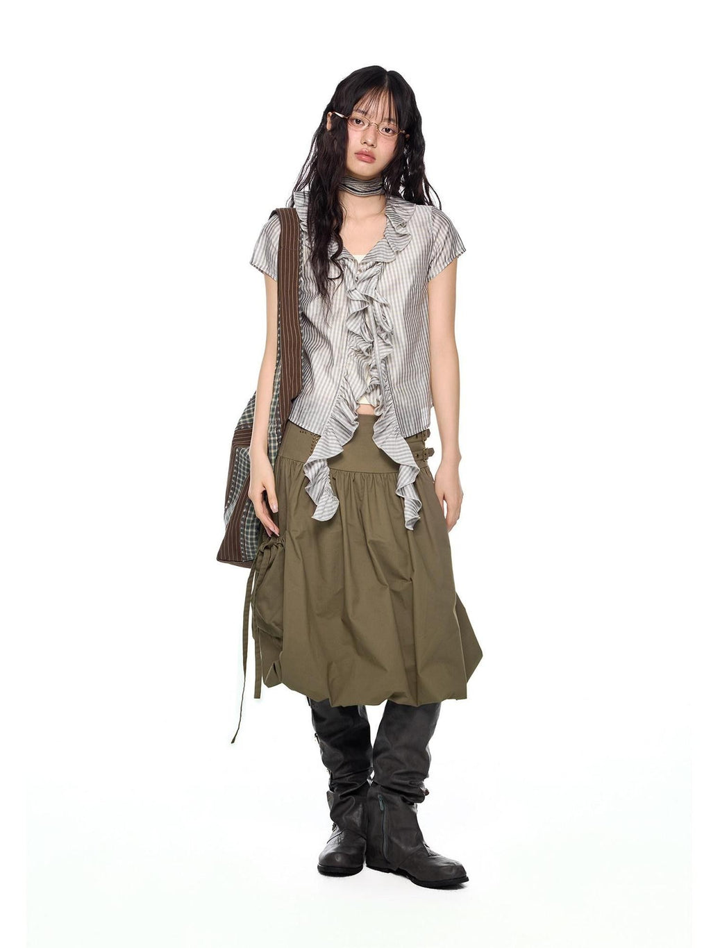 EZEK Lace Tassel V-neck Check Slim Women's Viscose Blend Short Sleeve T-shirts