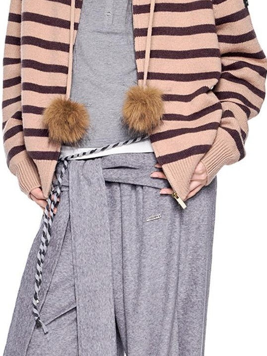 EZEK Layered Tie Drapey Pocket Elastic Waist Women's Cotton Blend Wide-leg Pants