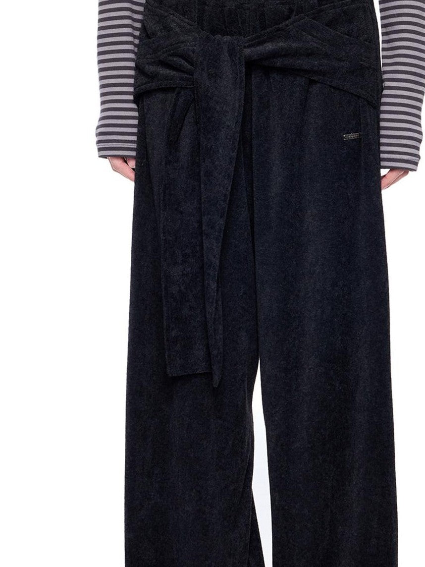 EZEK Layered Tie Drapey Pocket Elastic Waist Women's Cotton Blend Wide-leg Pants