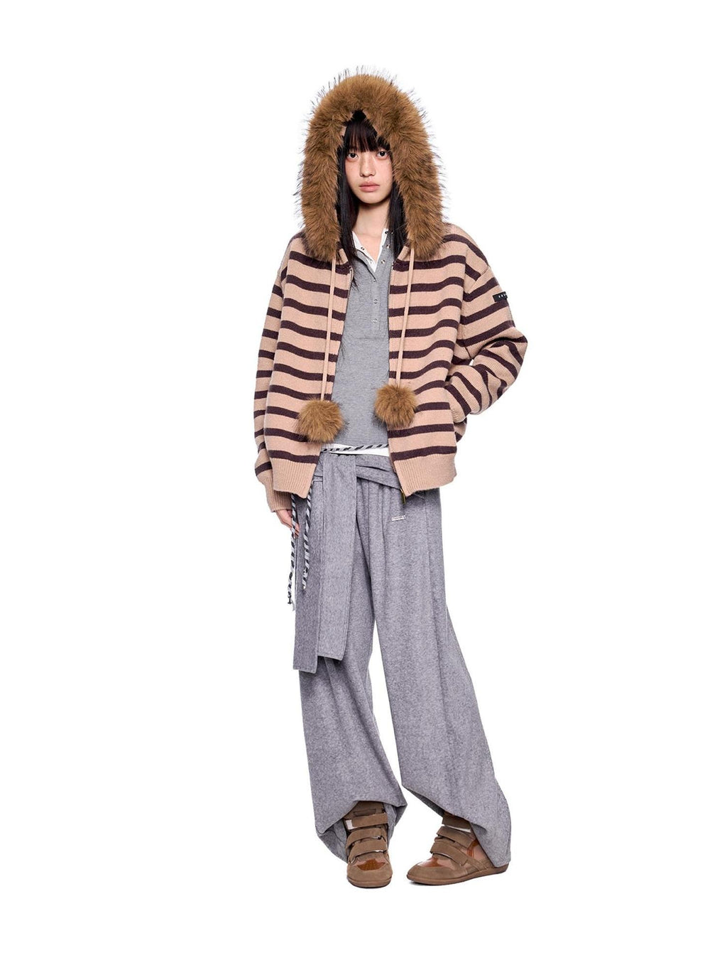 EZEK Layered Tie Drapey Pocket Elastic Waist Women's Cotton Blend Wide-leg Pants