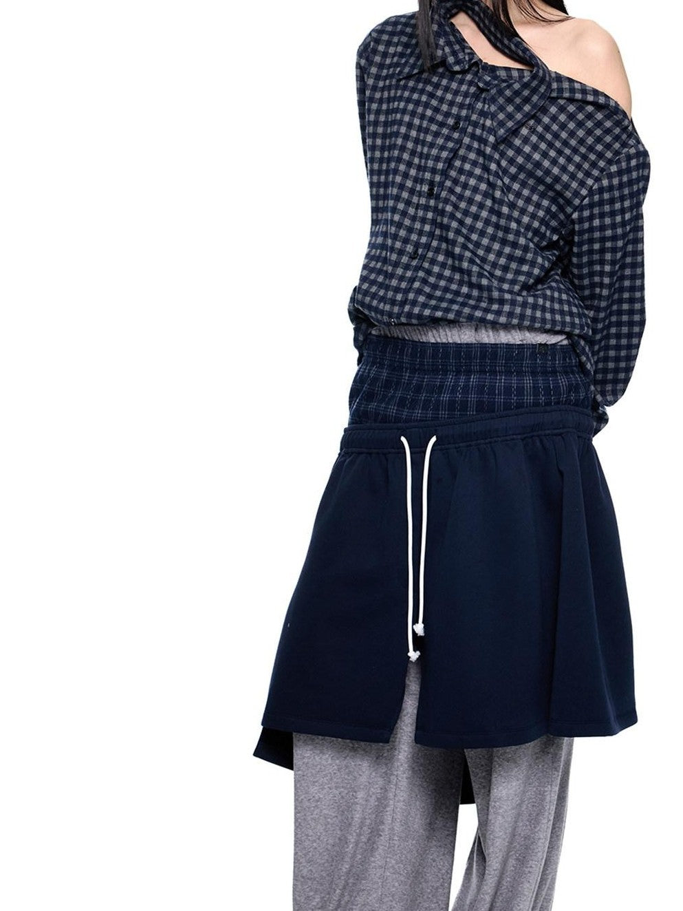 EZEK Layered Tie Drapey Pocket Elastic Waist Women's Cotton Blend Wide-leg Pants