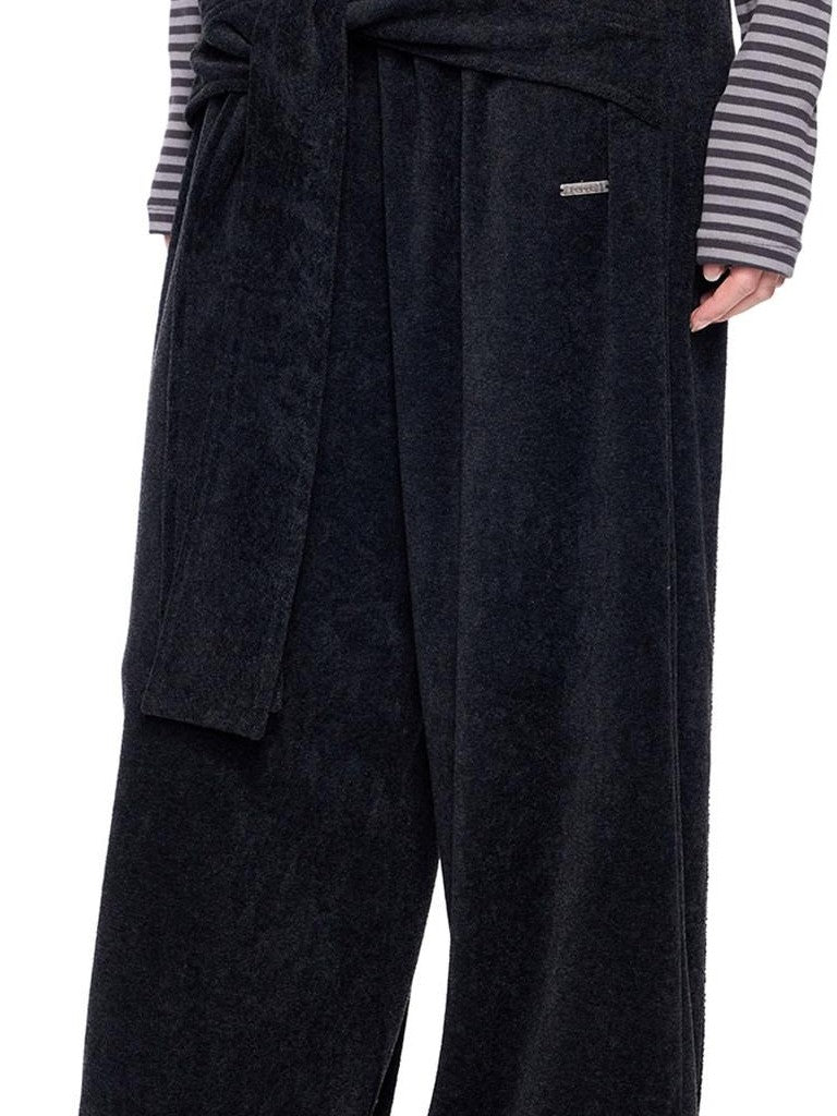 EZEK Layered Tie Drapey Pocket Elastic Waist Women's Cotton Blend Wide-leg Pants