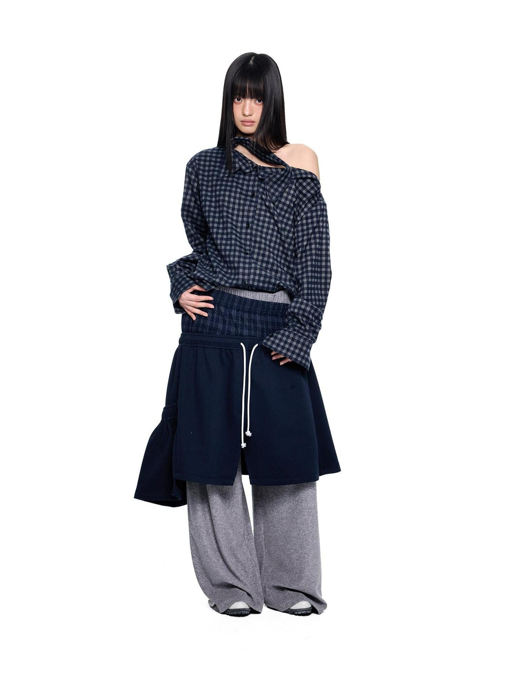 EZEK Layered Tie Drapey Pocket Elastic Waist Women's Cotton Blend Wide-leg Pants