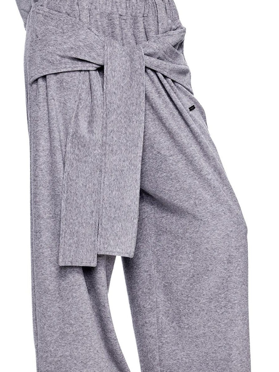 EZEK Layered Tie Drapey Pocket Elastic Waist Women's Cotton Blend Wide-leg Pants