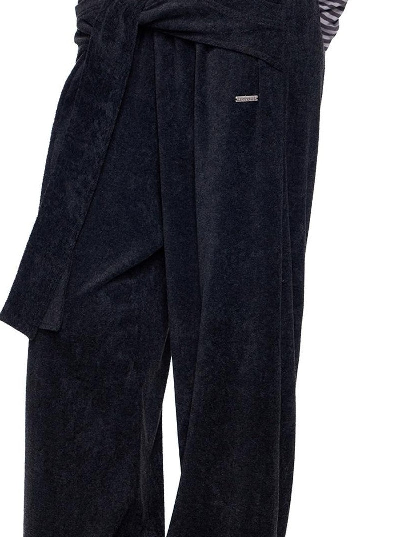 EZEK Layered Tie Drapey Pocket Elastic Waist Women's Cotton Blend Wide-leg Pants