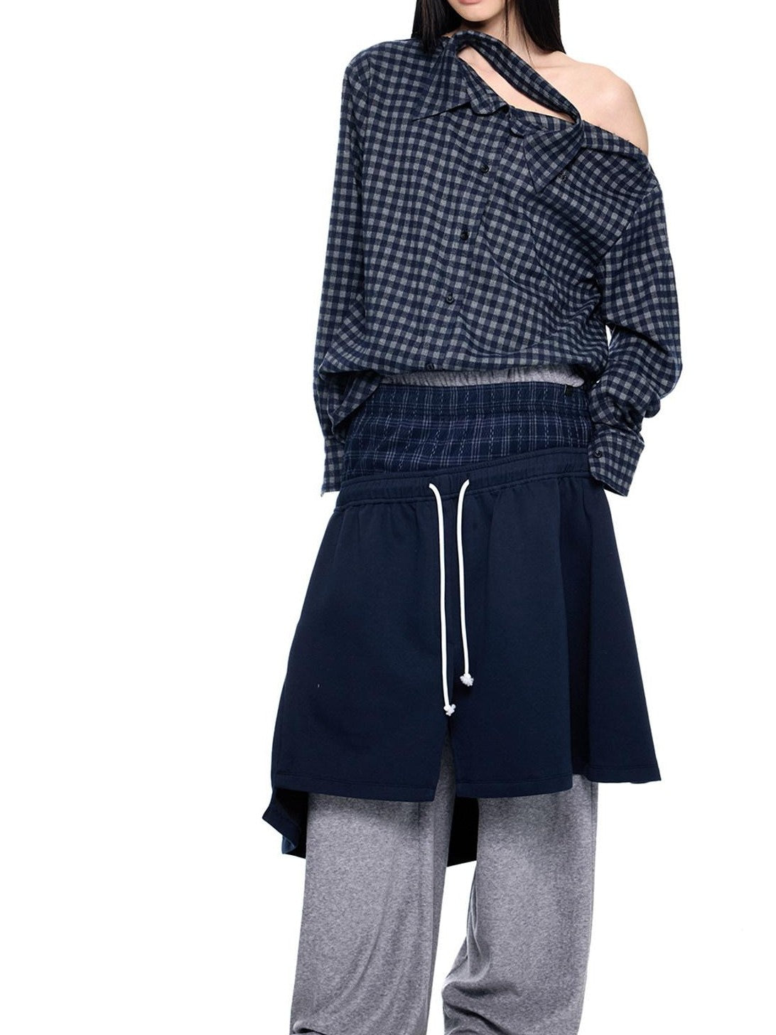 EZEK Layered Tie Drapey Pocket Elastic Waist Women's Cotton Blend Wide-leg Pants