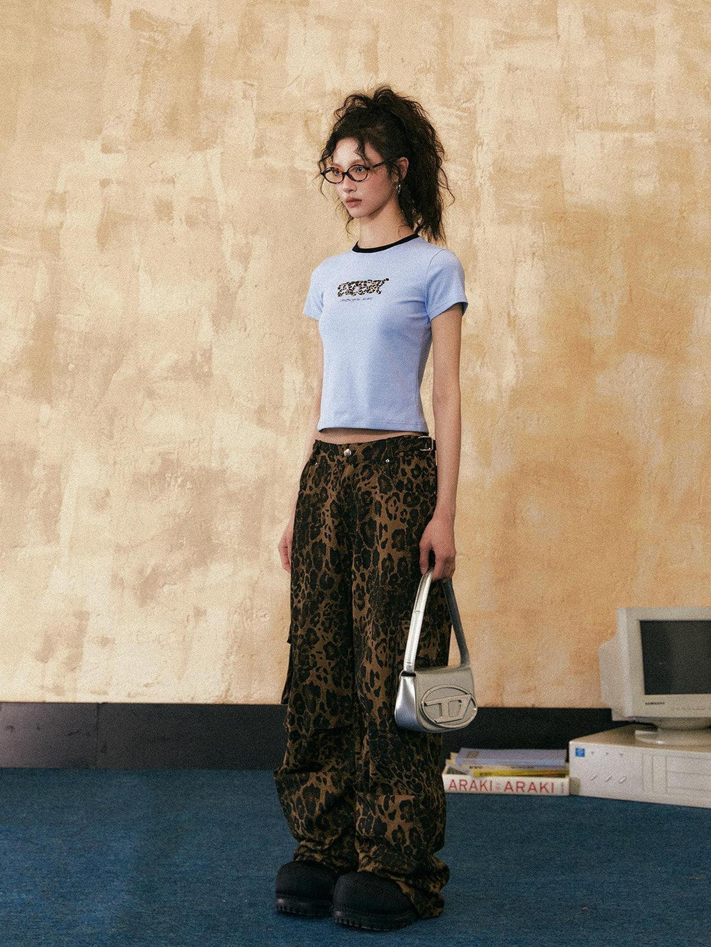 EZEK Leopard Print American Vintage Hip Hop Pocketed Women's Straight-leg Pants