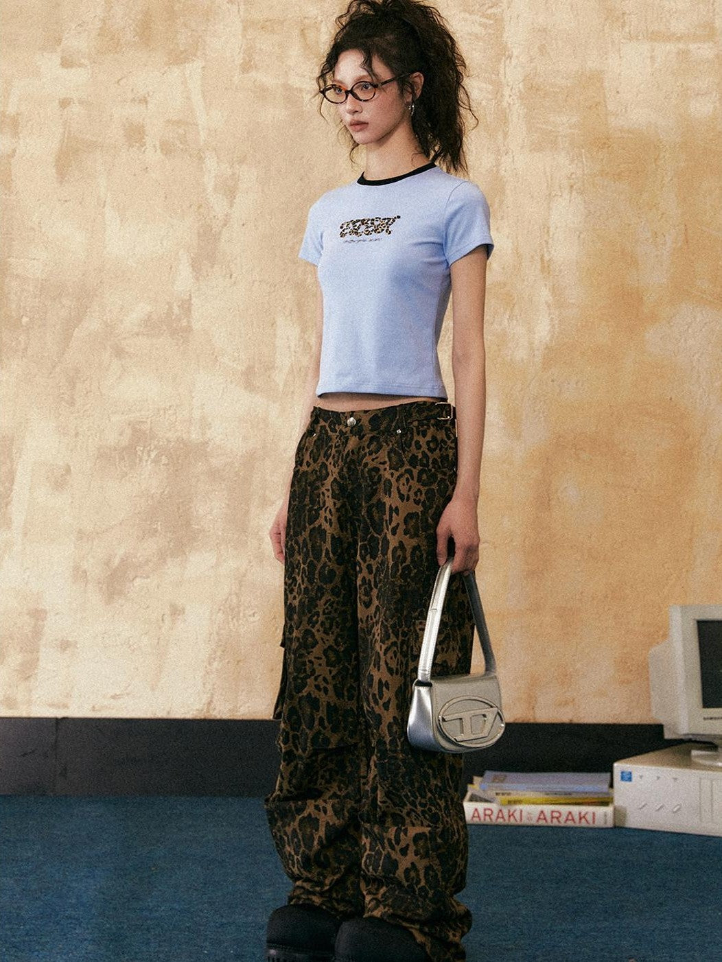 EZEK Leopard Print American Vintage Hip Hop Pocketed Women's Straight-leg Pants