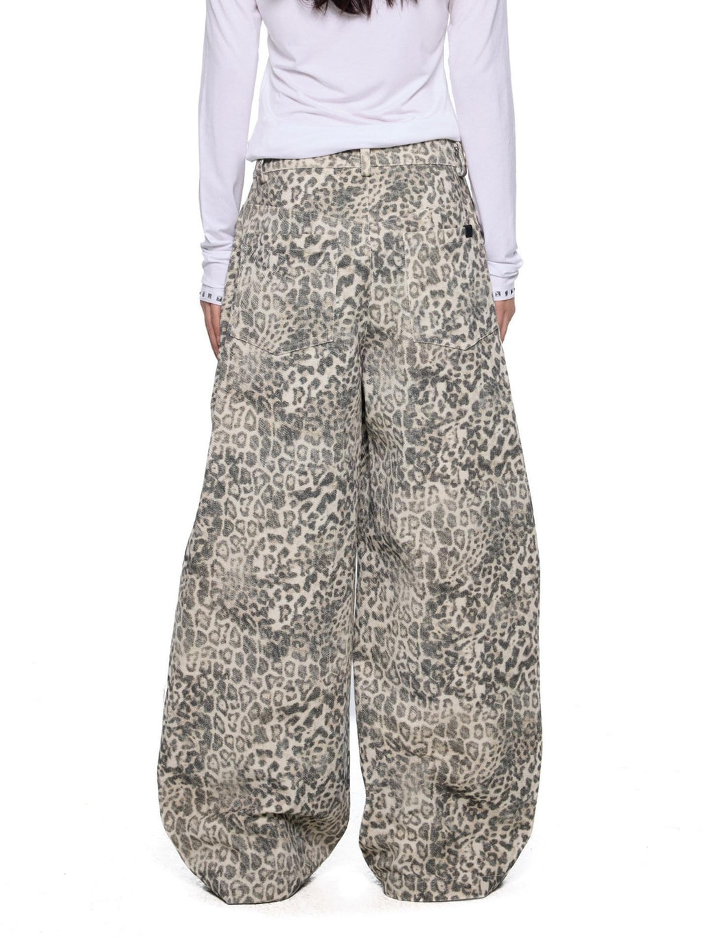EZEK Leopard Print Washed High Waist Women's Cotton Wide-leg Jeans