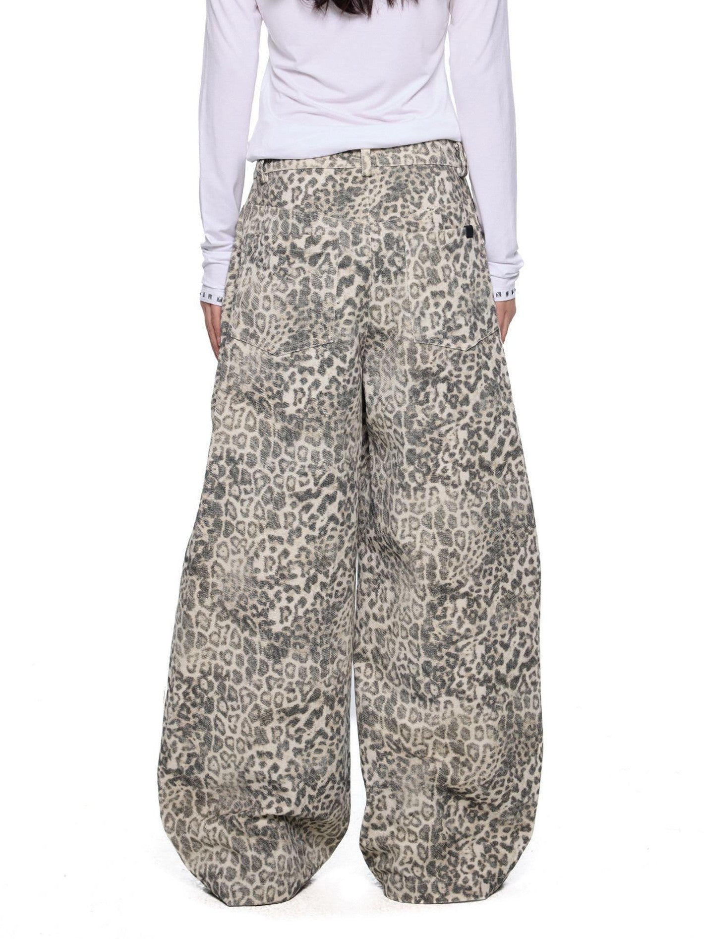 EZEK Leopard Print Washed High Waist Women's Cotton Wide-leg Jeans