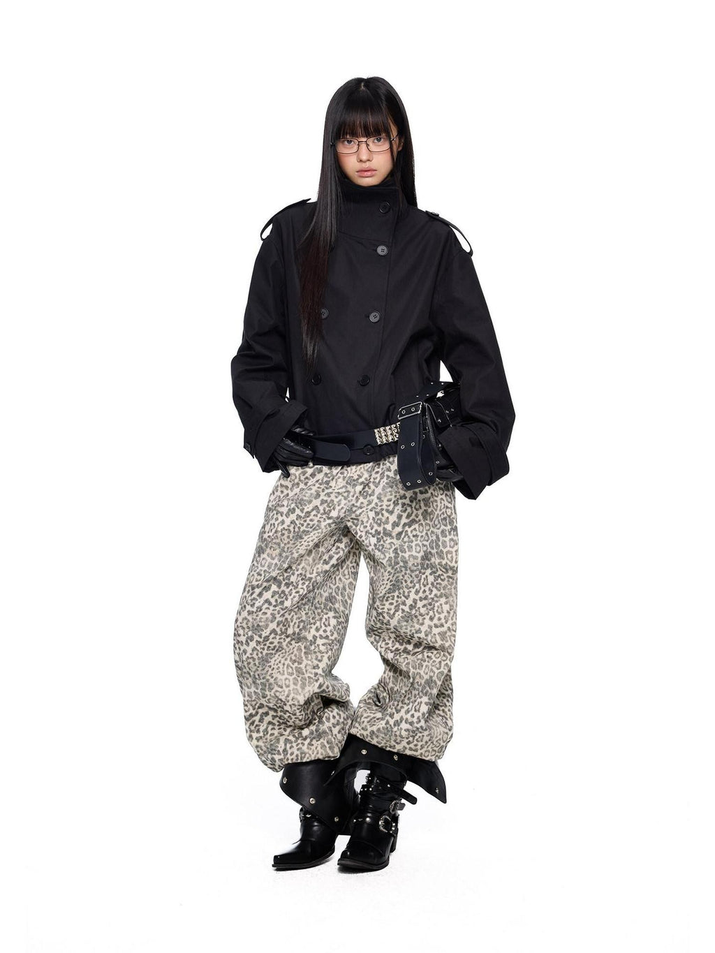 EZEK Leopard Print Washed High Waist Women's Cotton Wide-leg Jeans