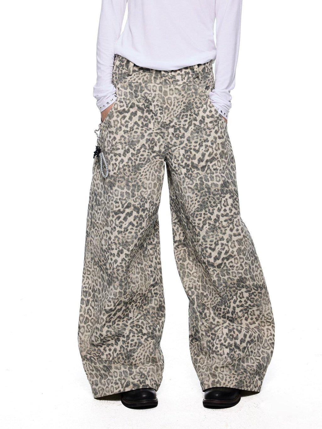 EZEK Leopard Print Washed High Waist Women's Cotton Wide-leg Jeans