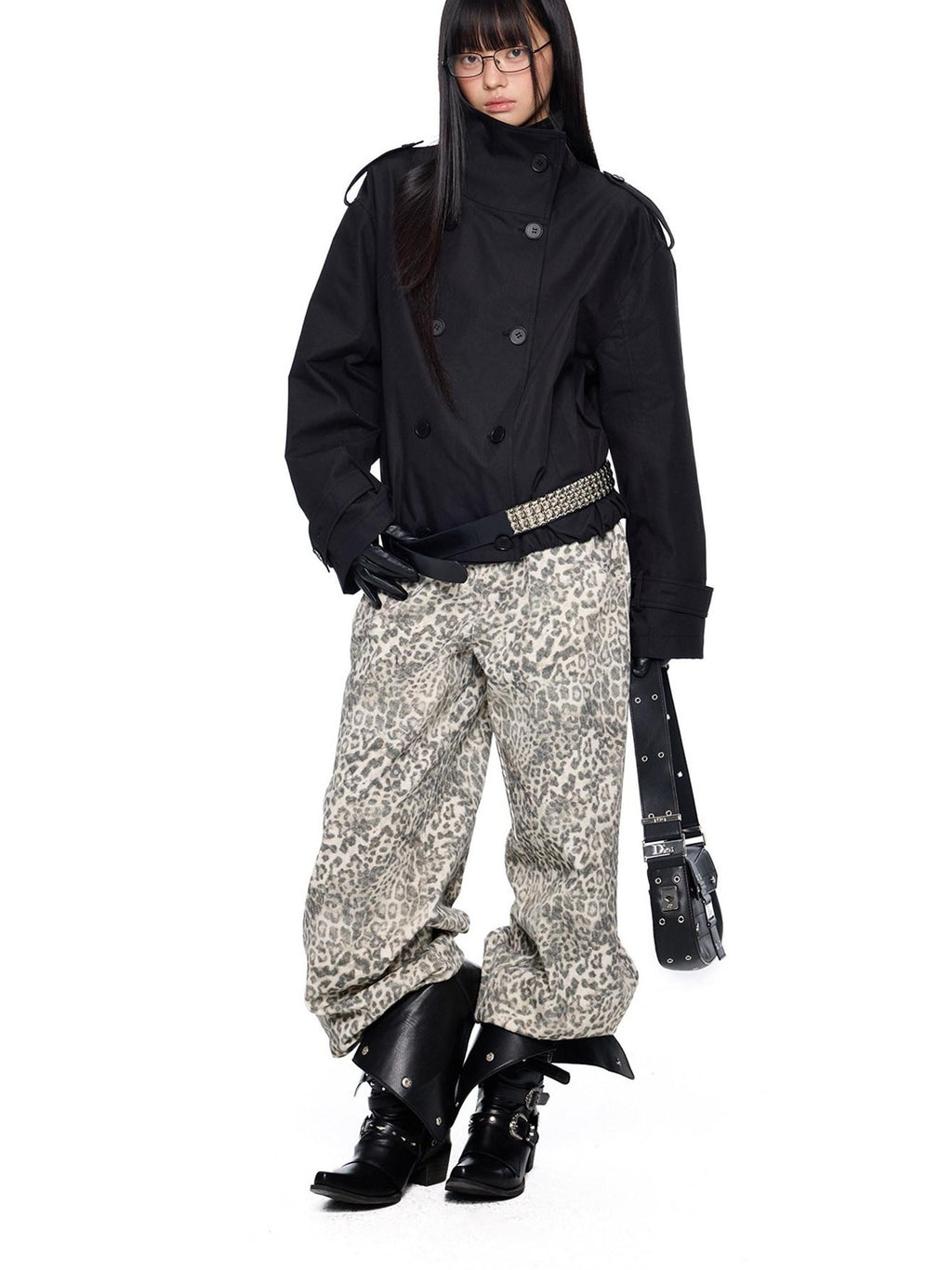EZEK Leopard Print Washed High Waist Women's Cotton Wide-leg Jeans