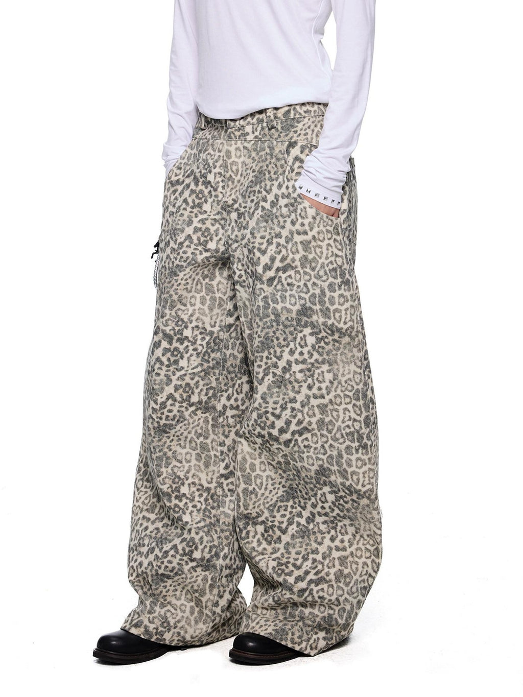 EZEK Leopard Print Washed High Waist Women's Cotton Wide-leg Jeans