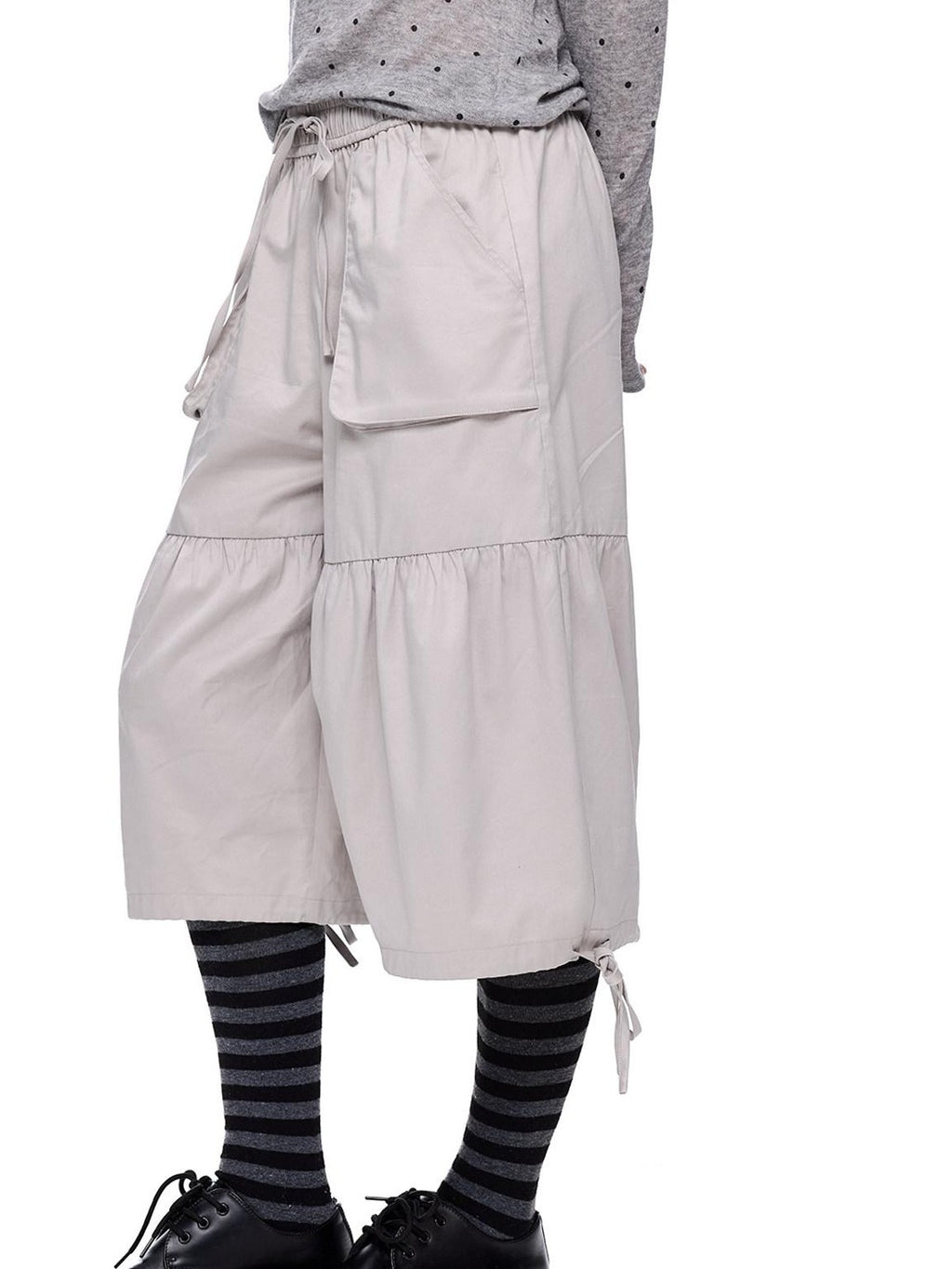 EZEK Light Gray Drawstring Pocket Wide Leg Women's Cotton Capri Pants