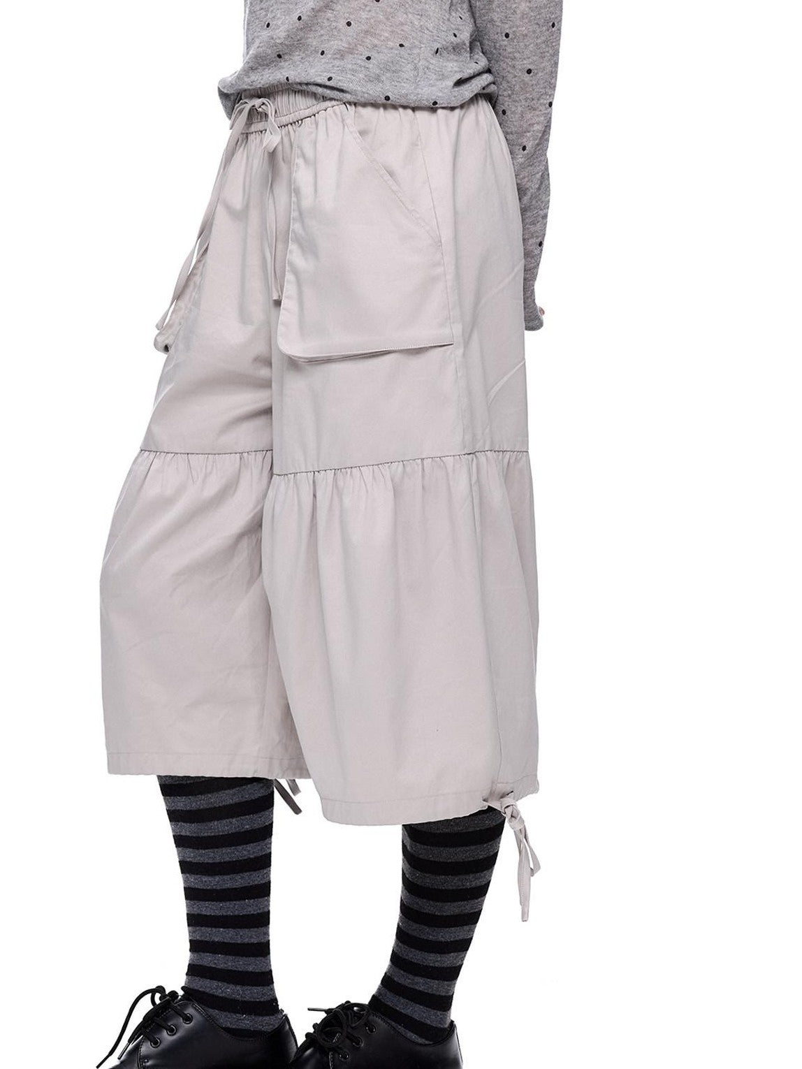 EZEK Light Gray Drawstring Pocket Wide Leg Women's Cotton Capri Pants