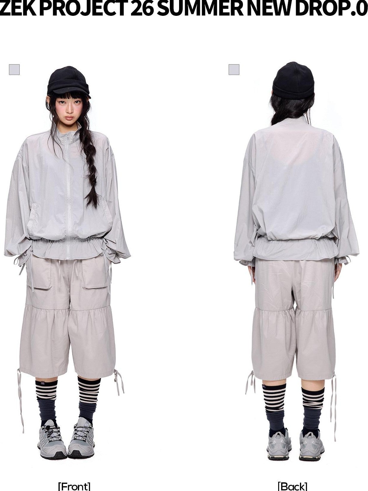 EZEK Light Gray Drawstring Pocket Wide Leg Women's Cotton Capri Pants