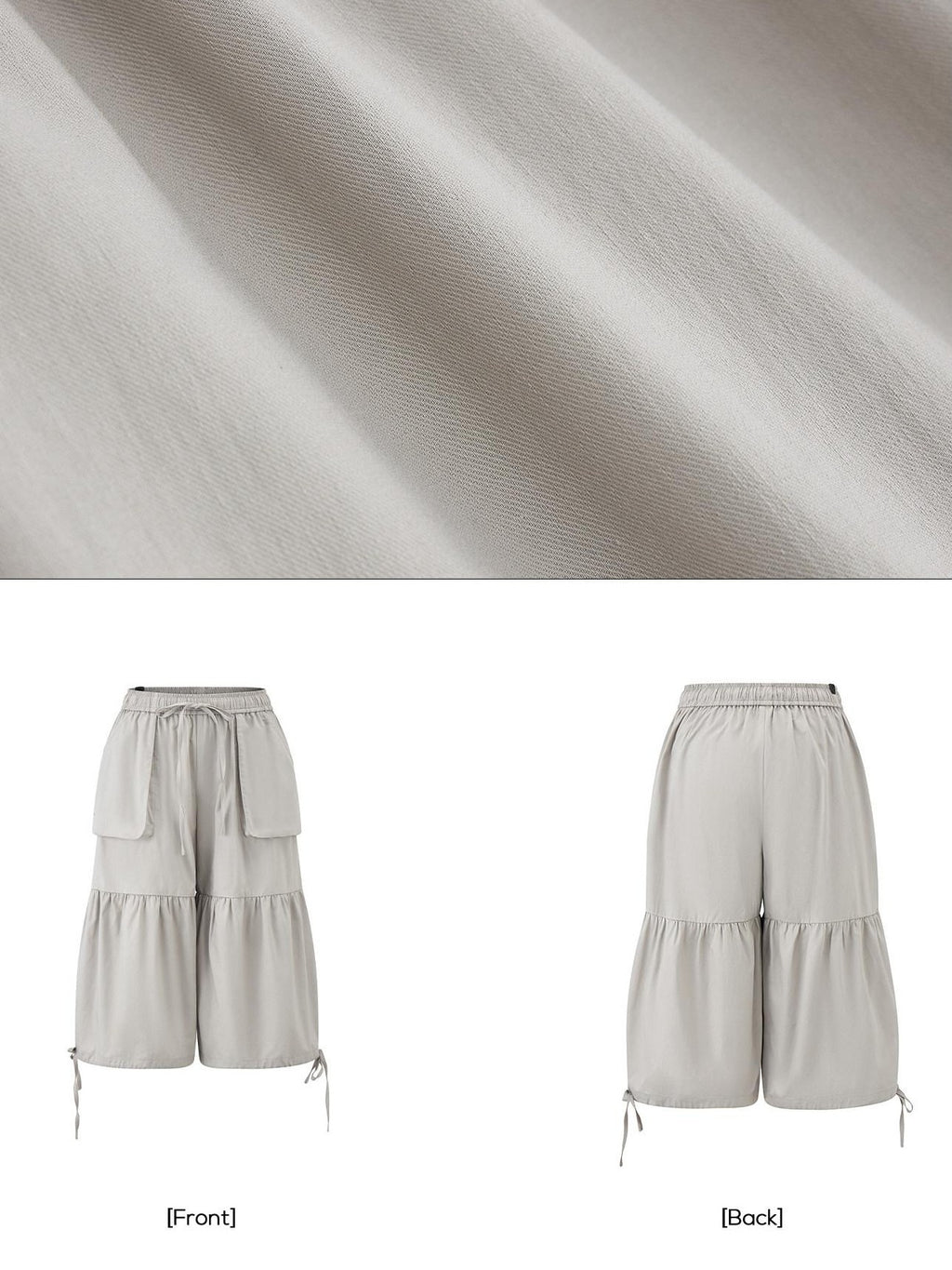 EZEK Light Gray Drawstring Pocket Wide Leg Women's Cotton Capri Pants
