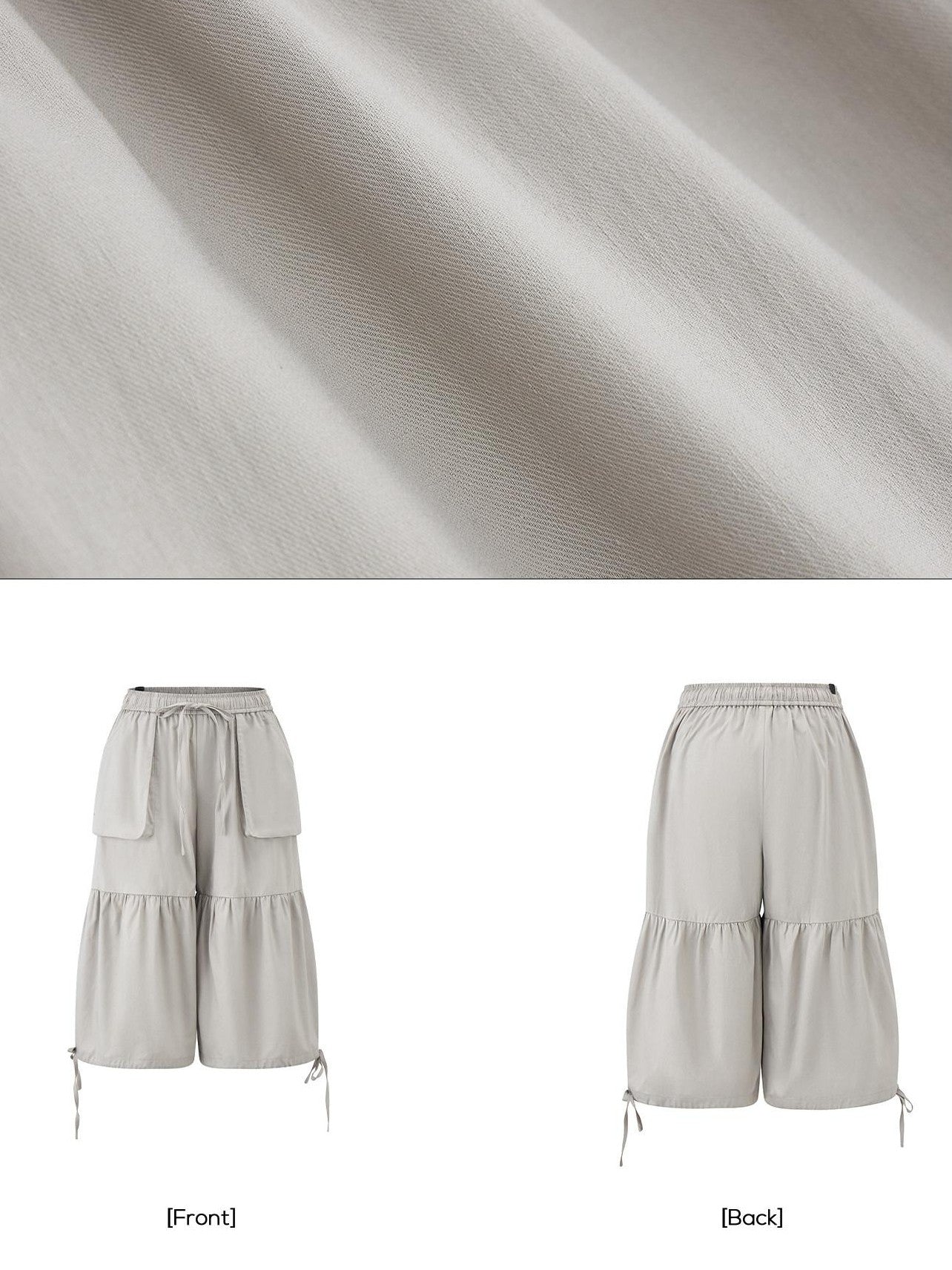 EZEK Light Gray Drawstring Pocket Wide Leg Women's Cotton Capri Pants