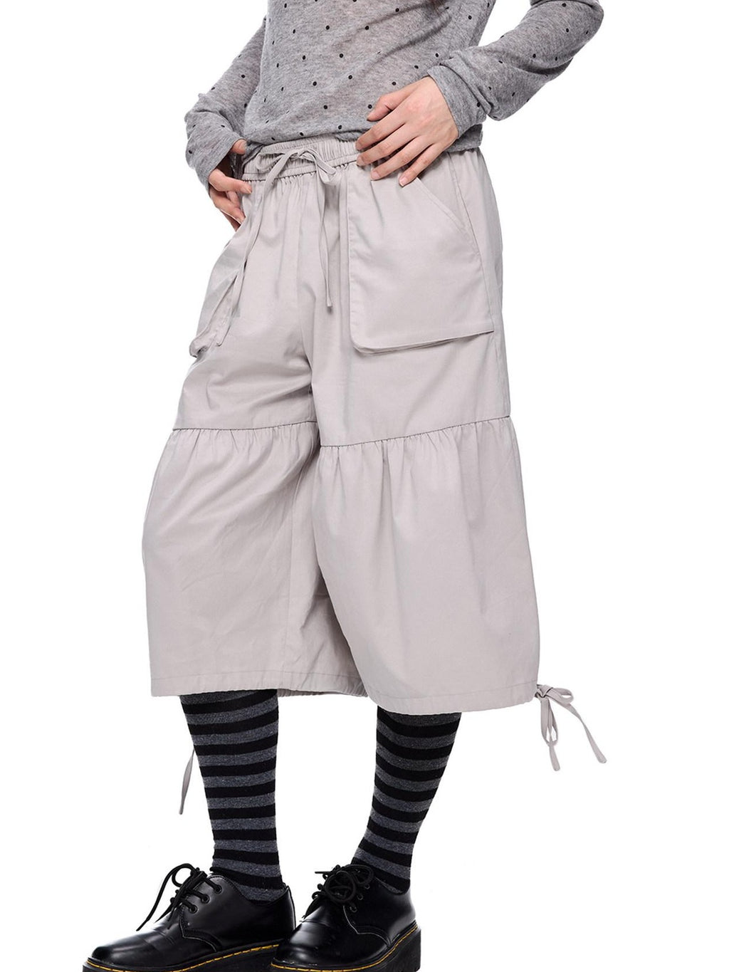 EZEK Light Gray Drawstring Pocket Wide Leg Women's Cotton Capri Pants